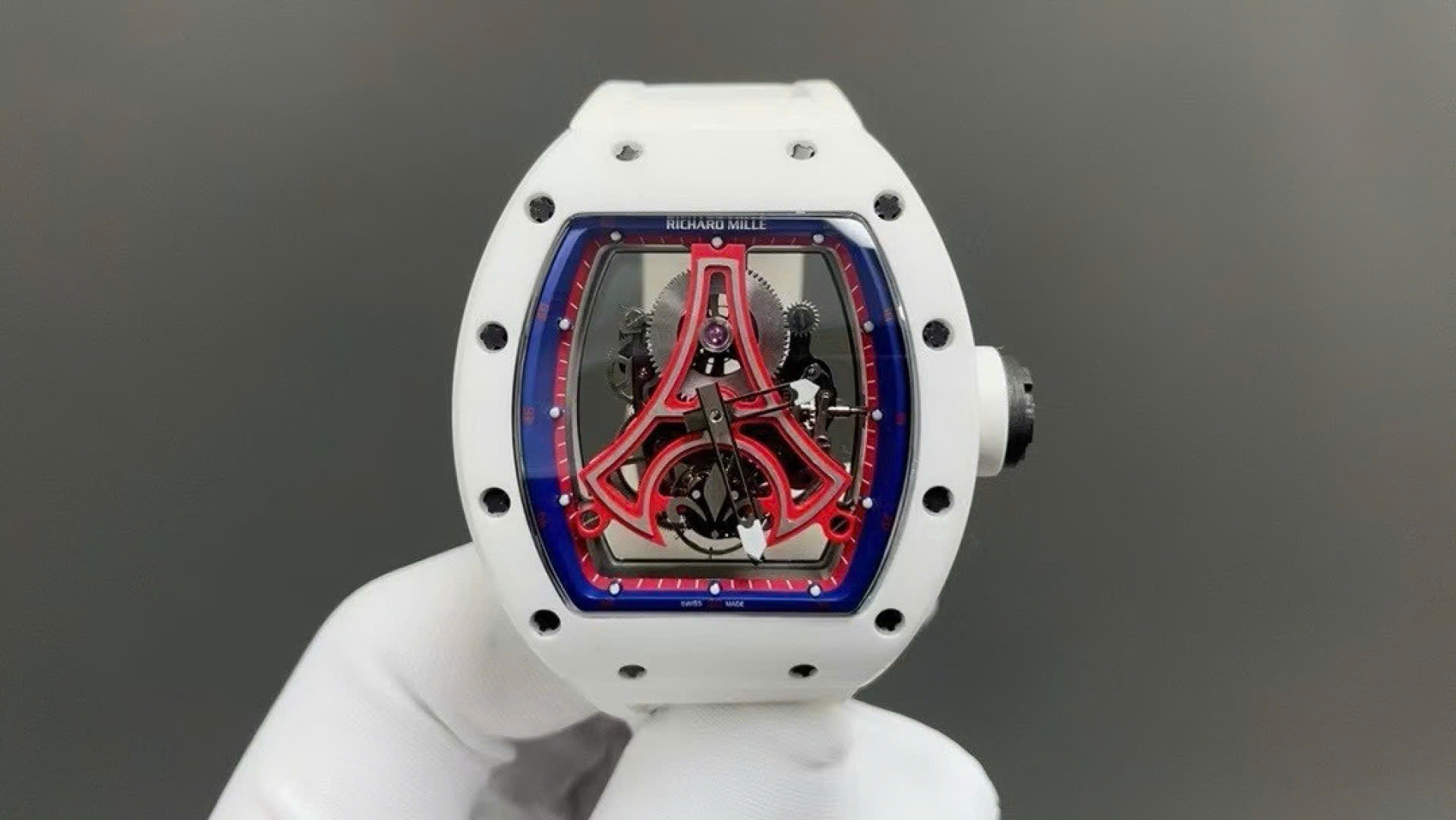 Richard Mille Replica Watches RM52-03 Paris Saint-Germain Tourbillon White Ceramic 40x48mm - Elite Watch Atelier