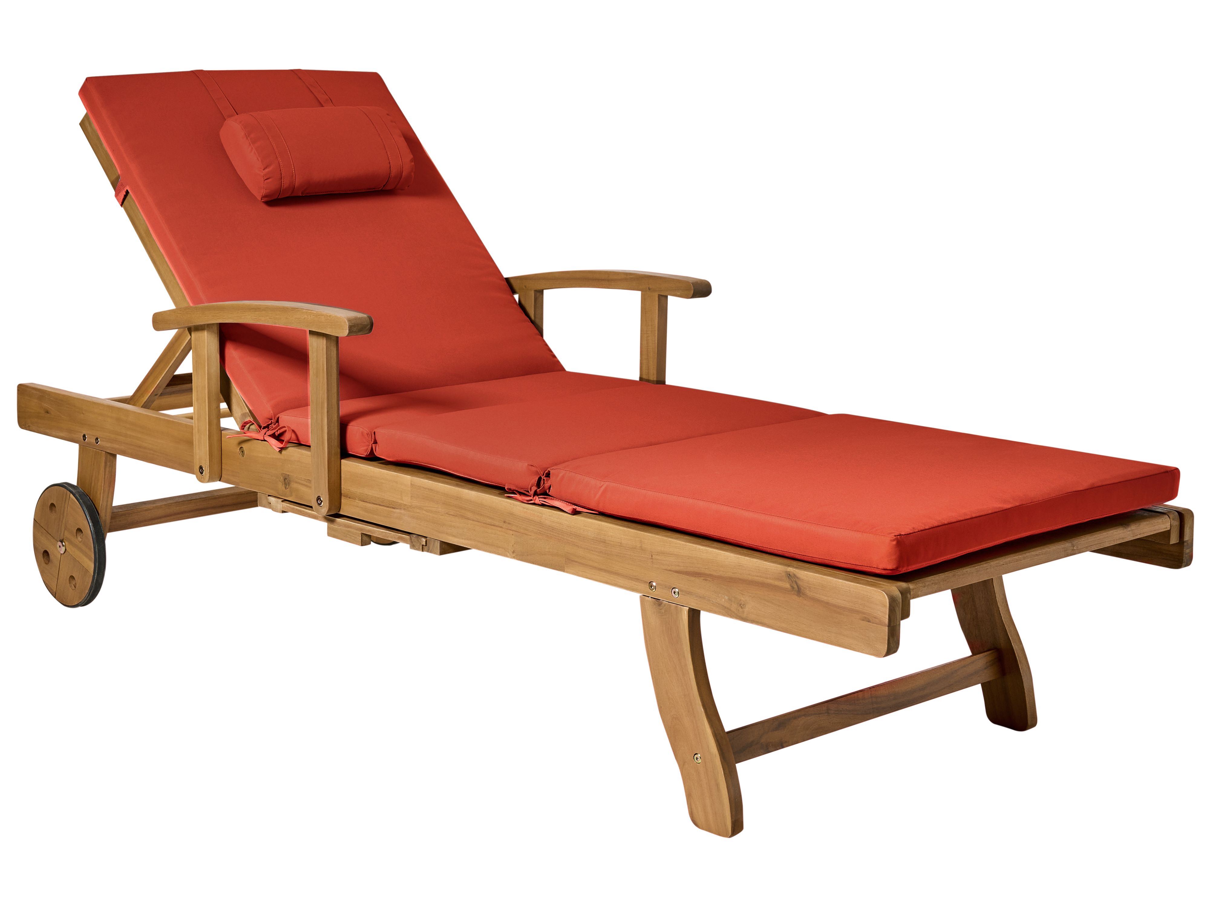 Sun Lounger with Cushion JAVA PREMIUM Acacia Wood Red