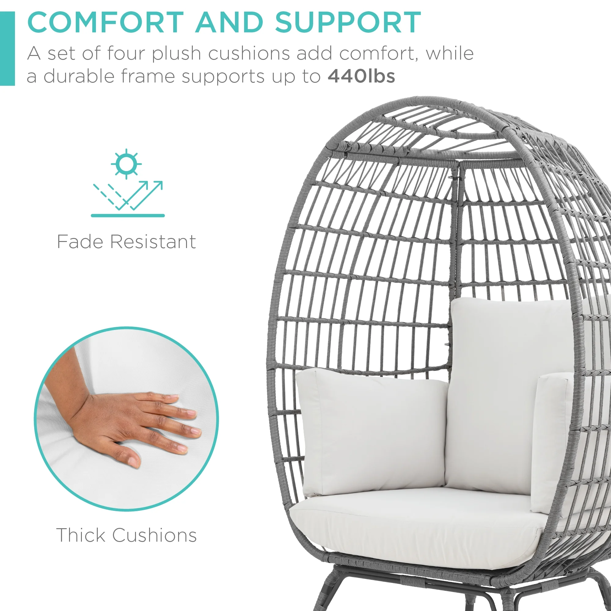 Best Choice Products Wicker Egg Chair Oversized Indoor Outdoor Patio Lounger w/ Steel Frame, 440lb Capacity - Black - Image 30