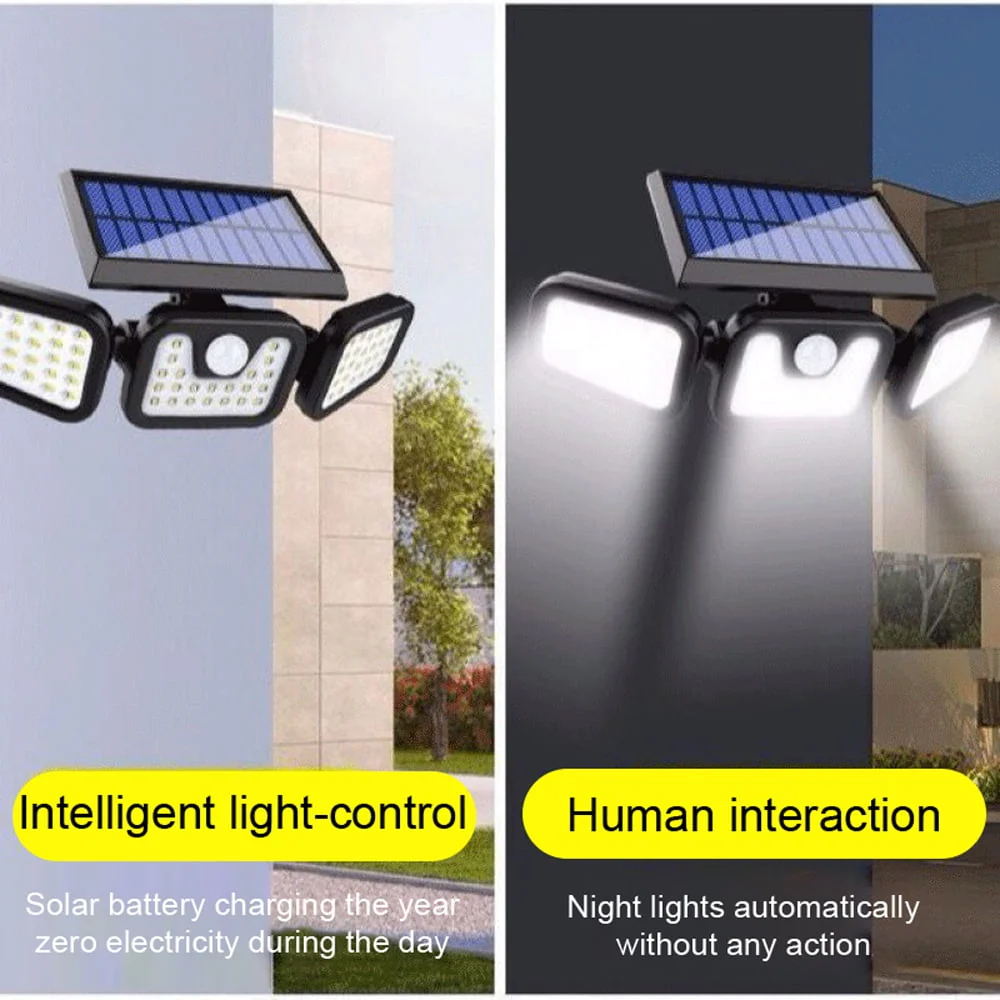 Eccomum Solar Light Outdoor, 6500K Solar Motion Sensor, 3 Head Security Lights Solar Powered, IP65 Waterproof, 2 Pack