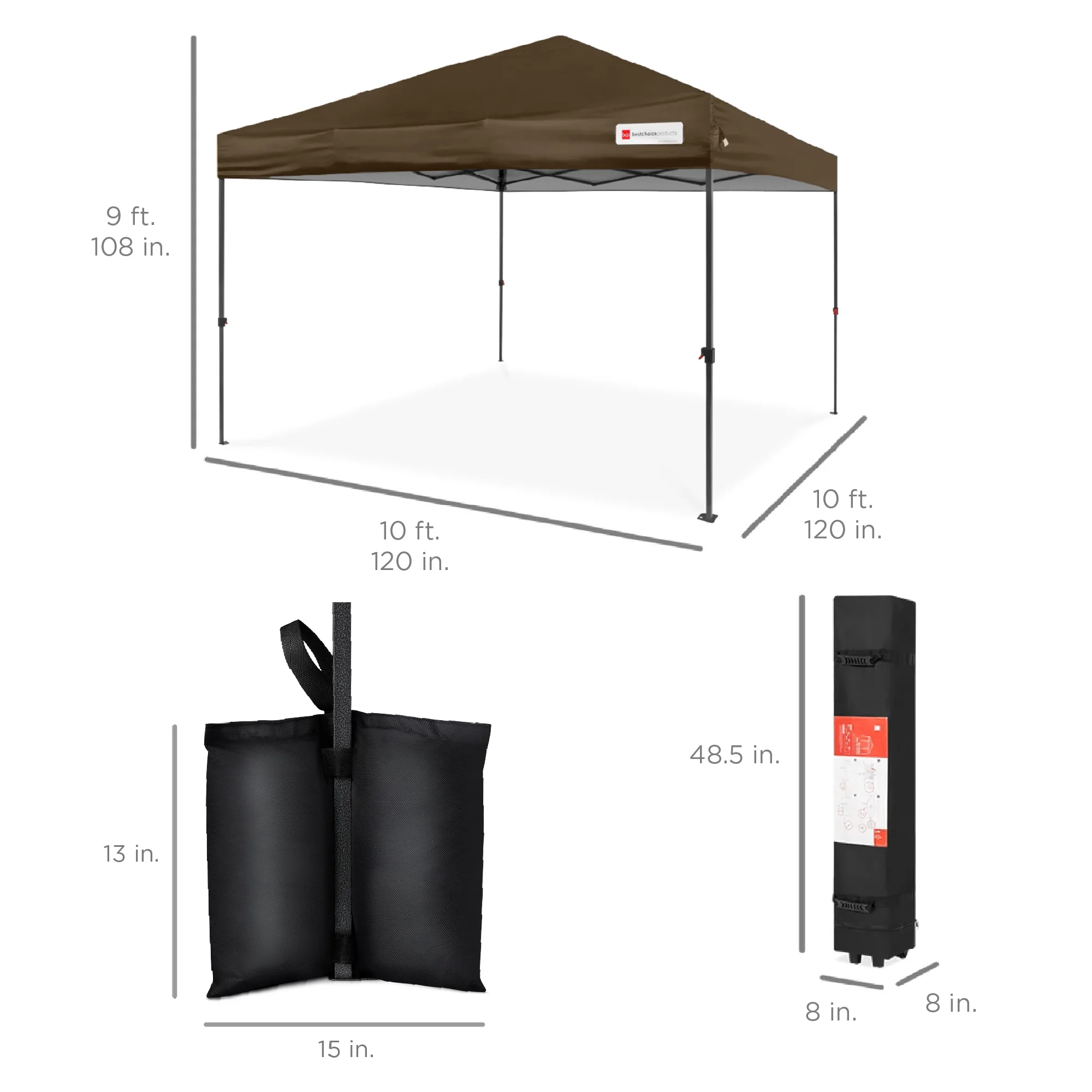 Best Choice Products 10x10ft Easy Setup Pop Up Canopy w/ 1-Button Setup, Wheeled Case, 4 Weight Bags - White - Image 208
