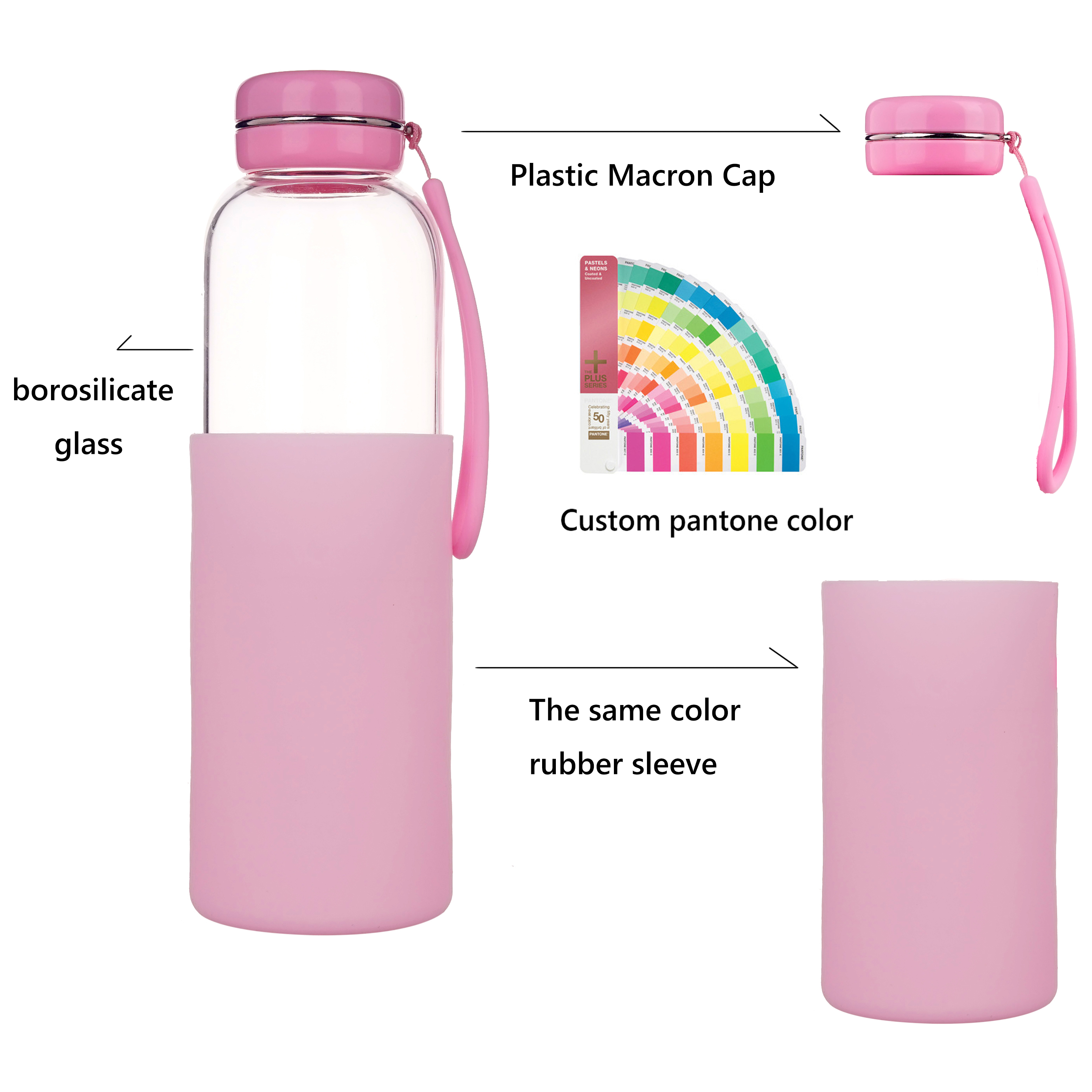 550ml High Borosilicate Glass Water Bottle Direct Drinking Macarons Lid Silicone Sleeve Single Wall Boiling Applicable