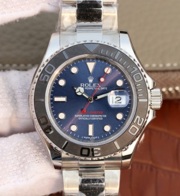 Replica Rolex Yacht-Master 116655 SS EW Blue Dial on SS Bracelet A3135 - Elite Watch Atelier