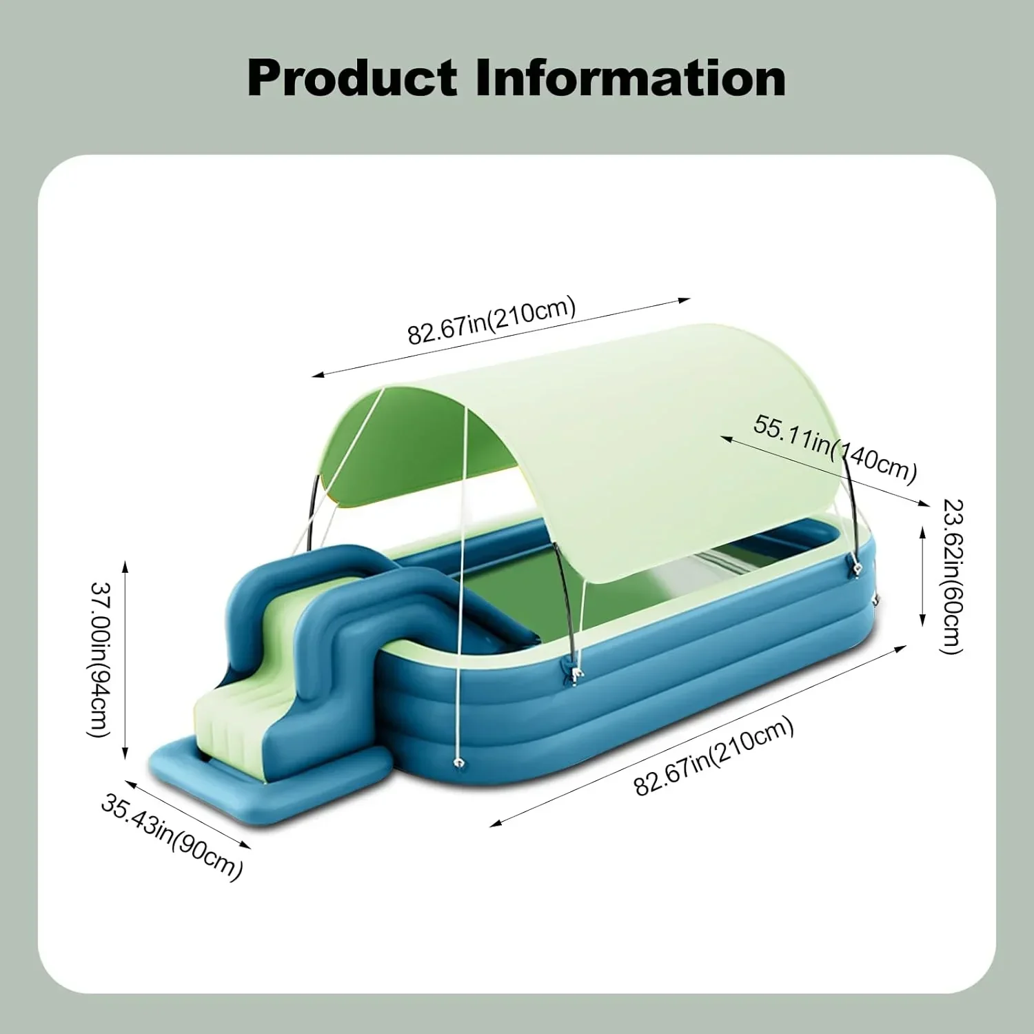 Ergocar Inflatable Swimming Pool With Water Slide And Awning - 2.1 Meters, Three Layers - Image 4 Ergocar Inflatable Swimming Pool With Water Slide And Awning - 2.1 Meters, Three Layers - Image 4