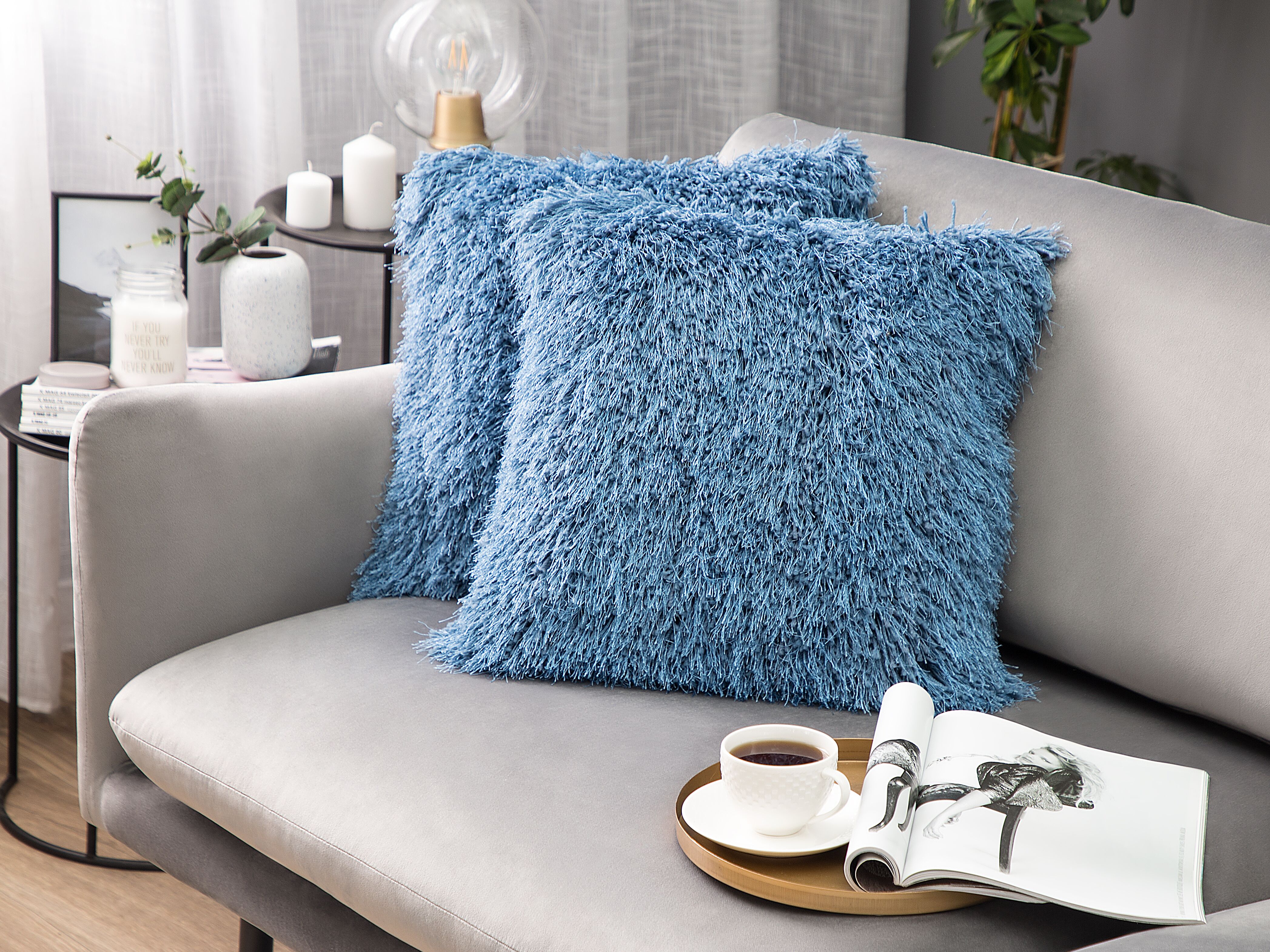 Set of 2 Decorative Cushions CIDE 45 x 45 cm Blue Solid