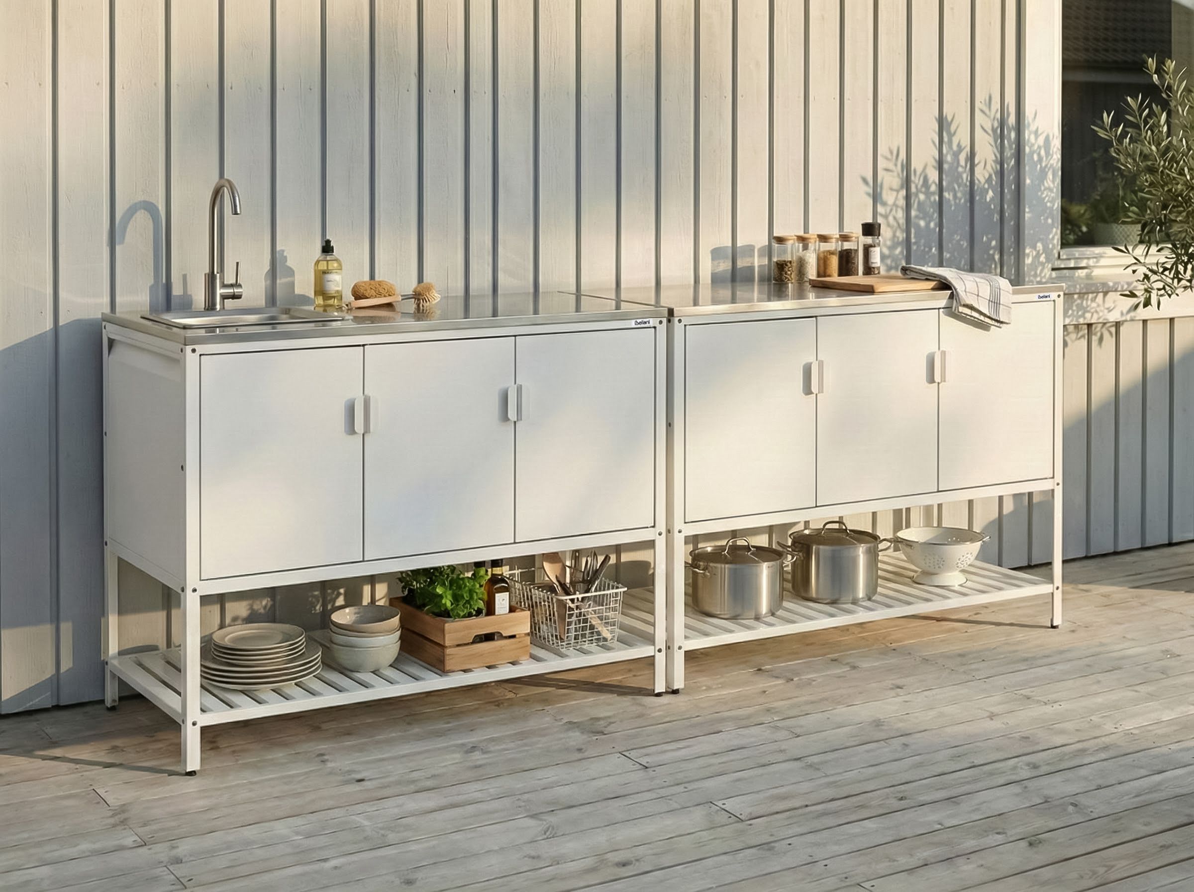 2 Piece Outdoor Kitchen Set with Sink MAENZA Metal White
