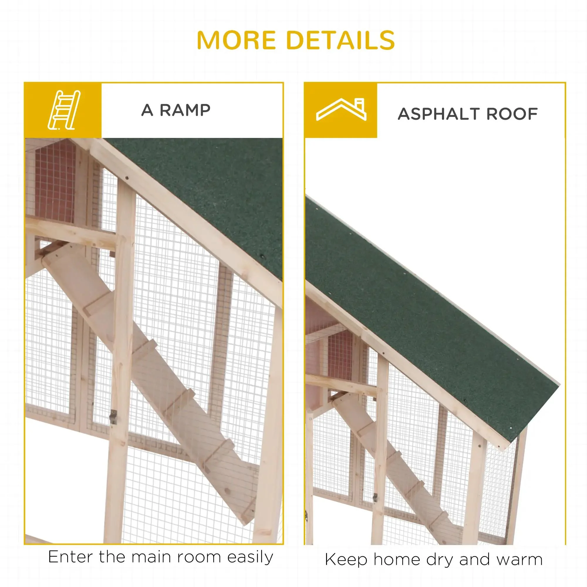 Pefilos 55" 2 Story Rabbit Hutch with Ramp, Tray, Wood Bunny Cage Poultry Chicken Coops, Beige - Image 8