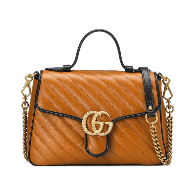 Replica Gucci Gg Marmont Small Top Handle Bag 498110 Cognac1:1High-quality replica