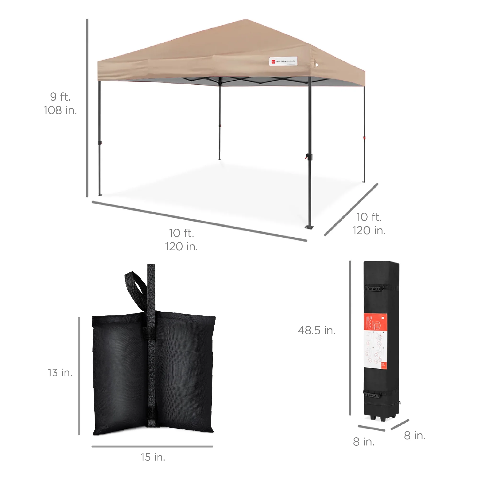 Best Choice Products 10x10ft Easy Setup Pop Up Canopy w/ 1-Button Setup, Wheeled Case, 4 Weight Bags - White - Image 235