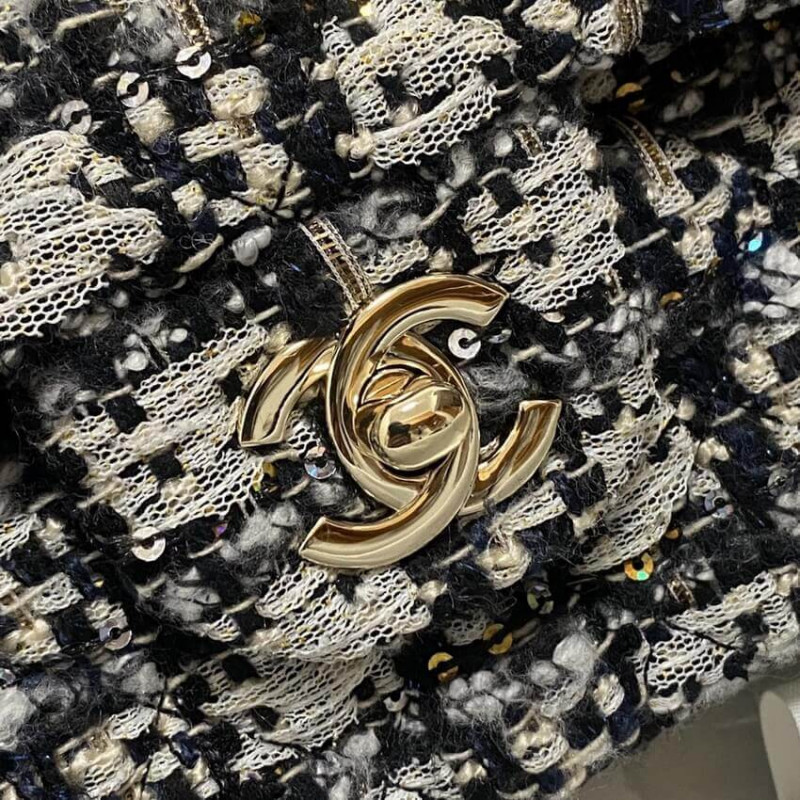 Replica Chanel Classic Flap Bag In Black/Beige Glittered Tweed 1112