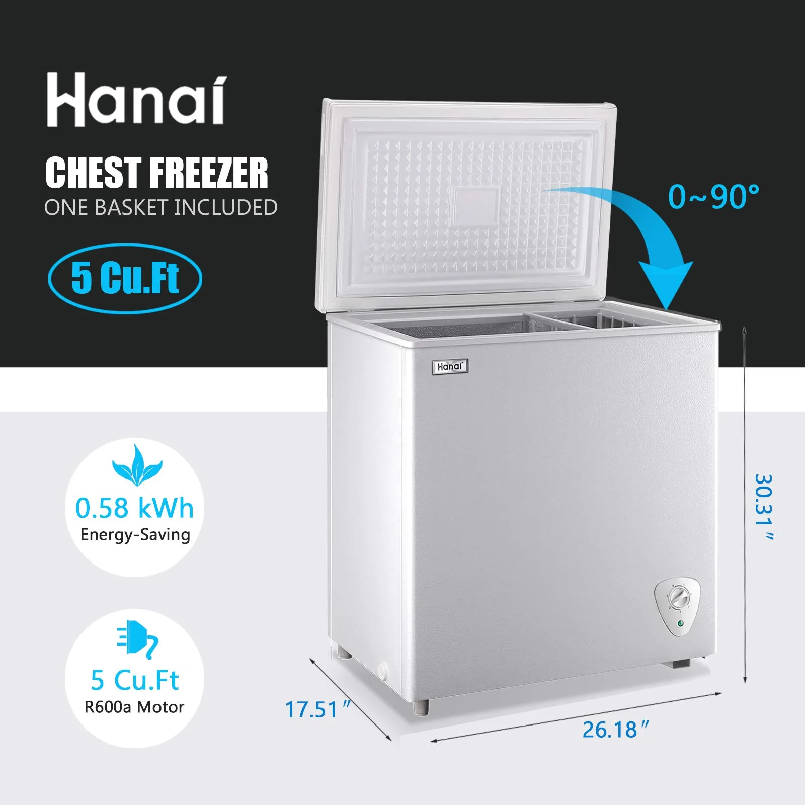 WANAI 3.5 Cu.ft Freezer, Chest Freezer, Deep Freezer with Top Open Door - Image 16