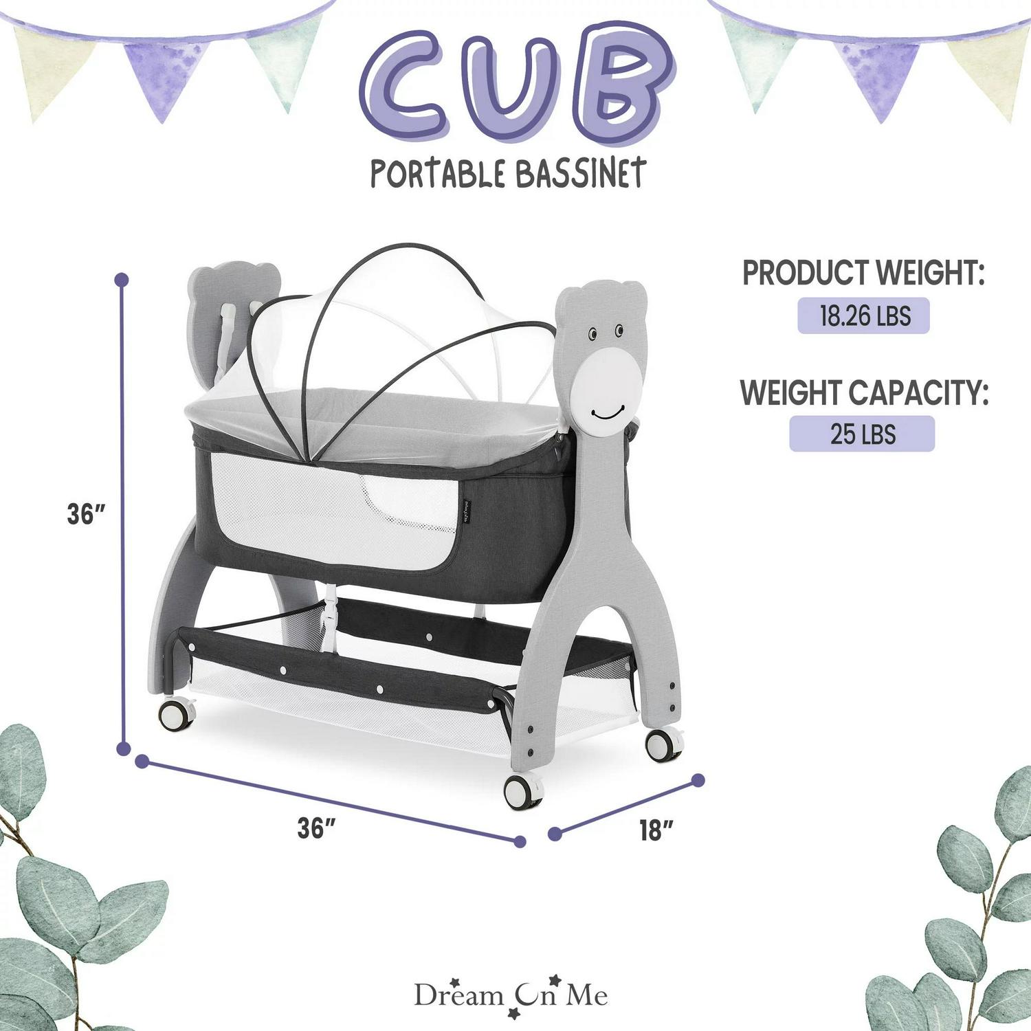 Alternative view of Dream on Me Cub Portable Bassinet in Dark Grey. Multi-Use Baby Bassinet with Locking Wheels