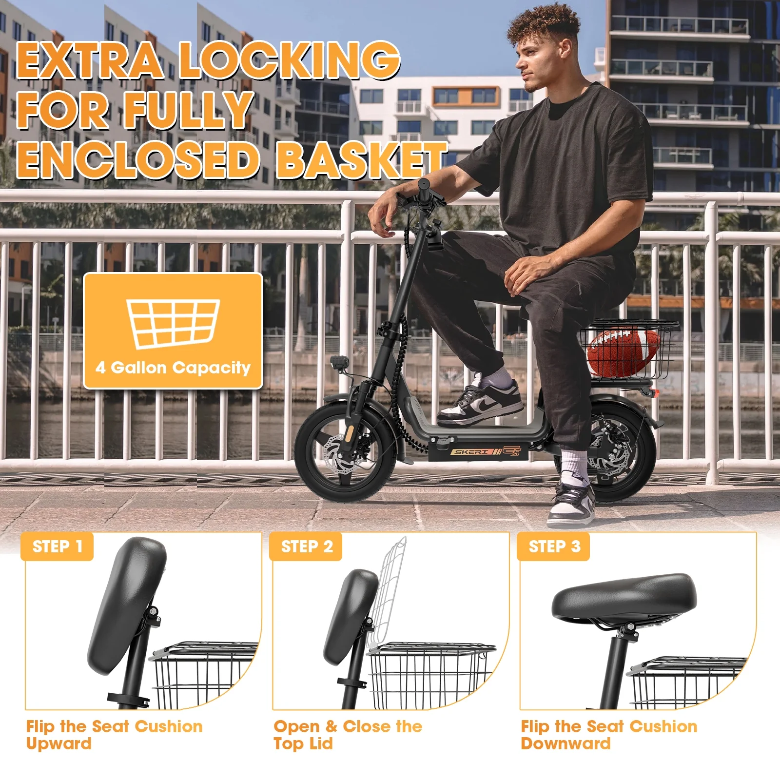 Skeri Electric Scooter with Seat for Adult and Basket, 14 Inch Tire Electric Scooter with Dual Shock Absorbers, 350W Motor with 25-Mile Range, Speed Up to 20 MPH (Gen 2.0) - Image 9