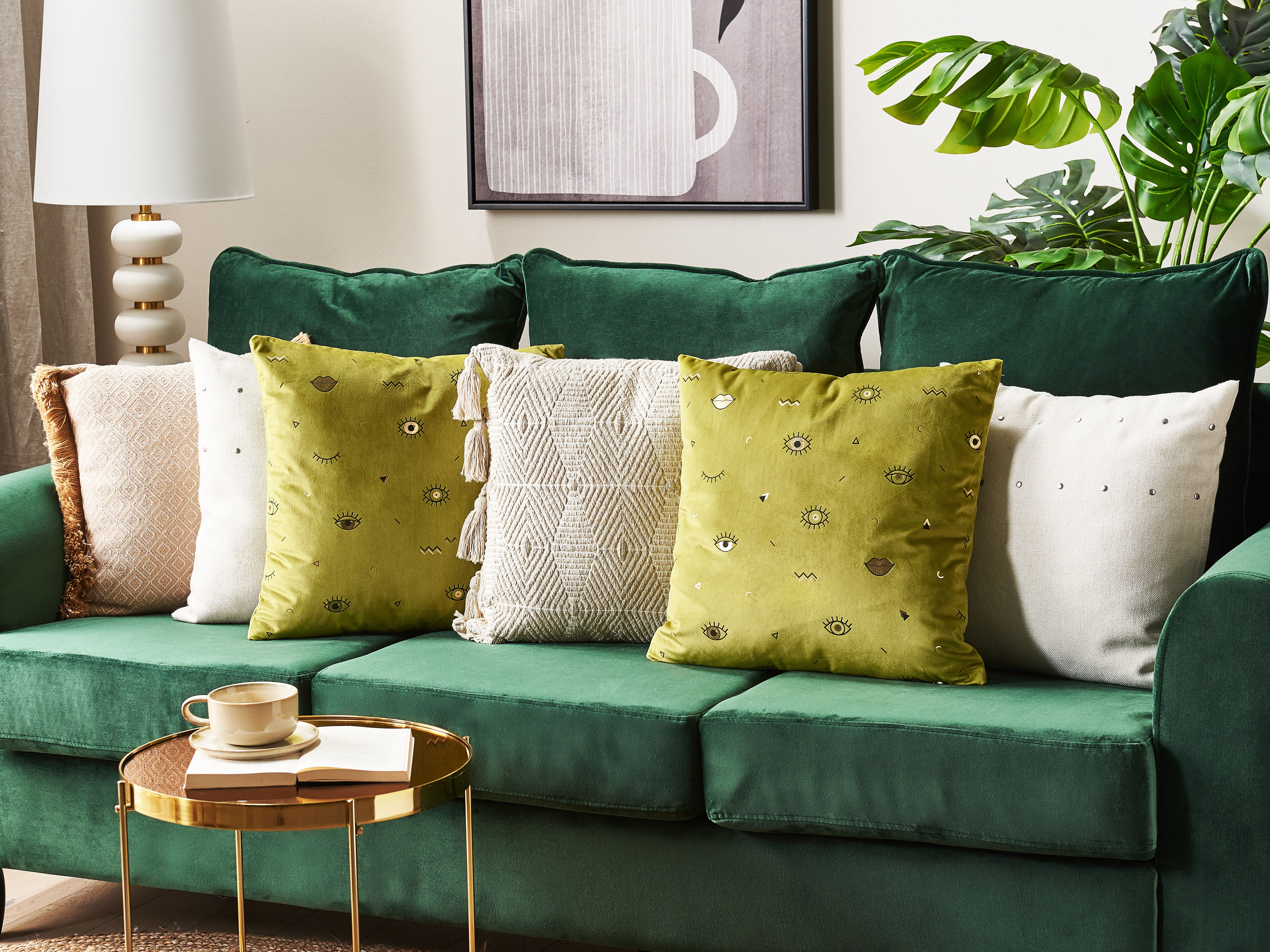 Set of 2 Decorative Cushions AEONIUM Velvet 45 x 45 cm Olive Green Abstract Pattern