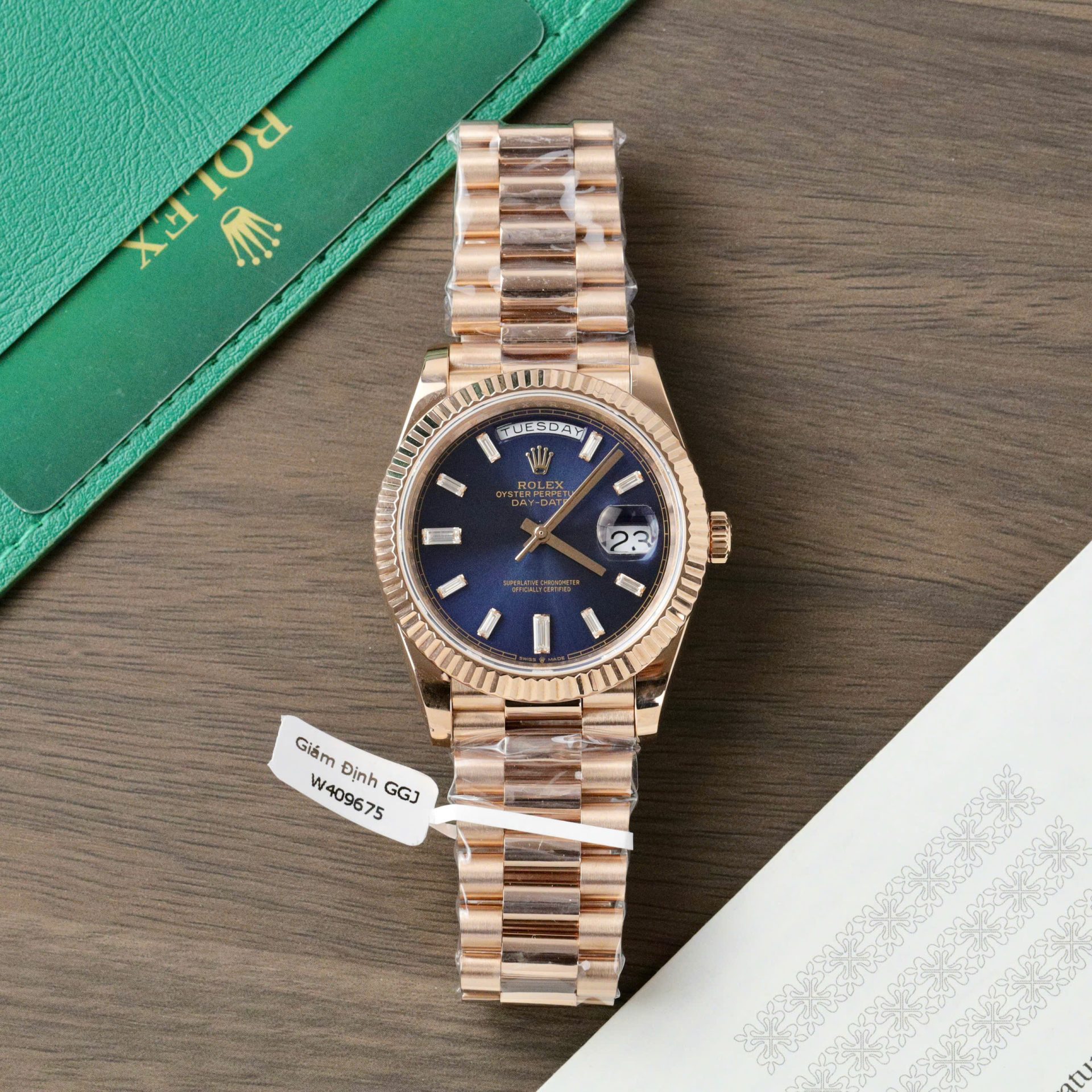 Rolex Day-Date Dial Blue Copies Watch Custom Weight 186Gram 18K Gold Wrapped 40mm - Top club
