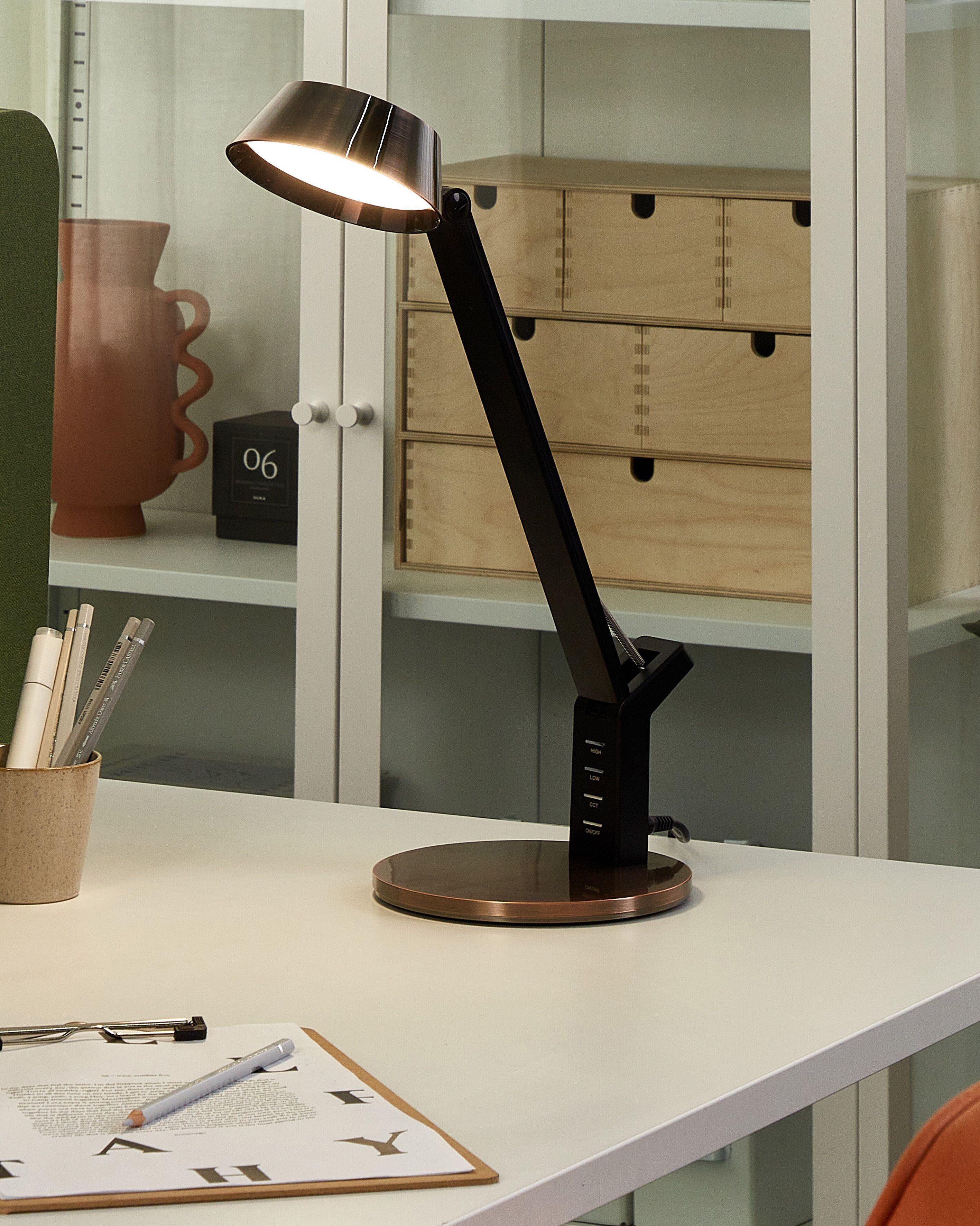 LED Desk Lamp CHAMAELEON with Dimmer Metal Copper