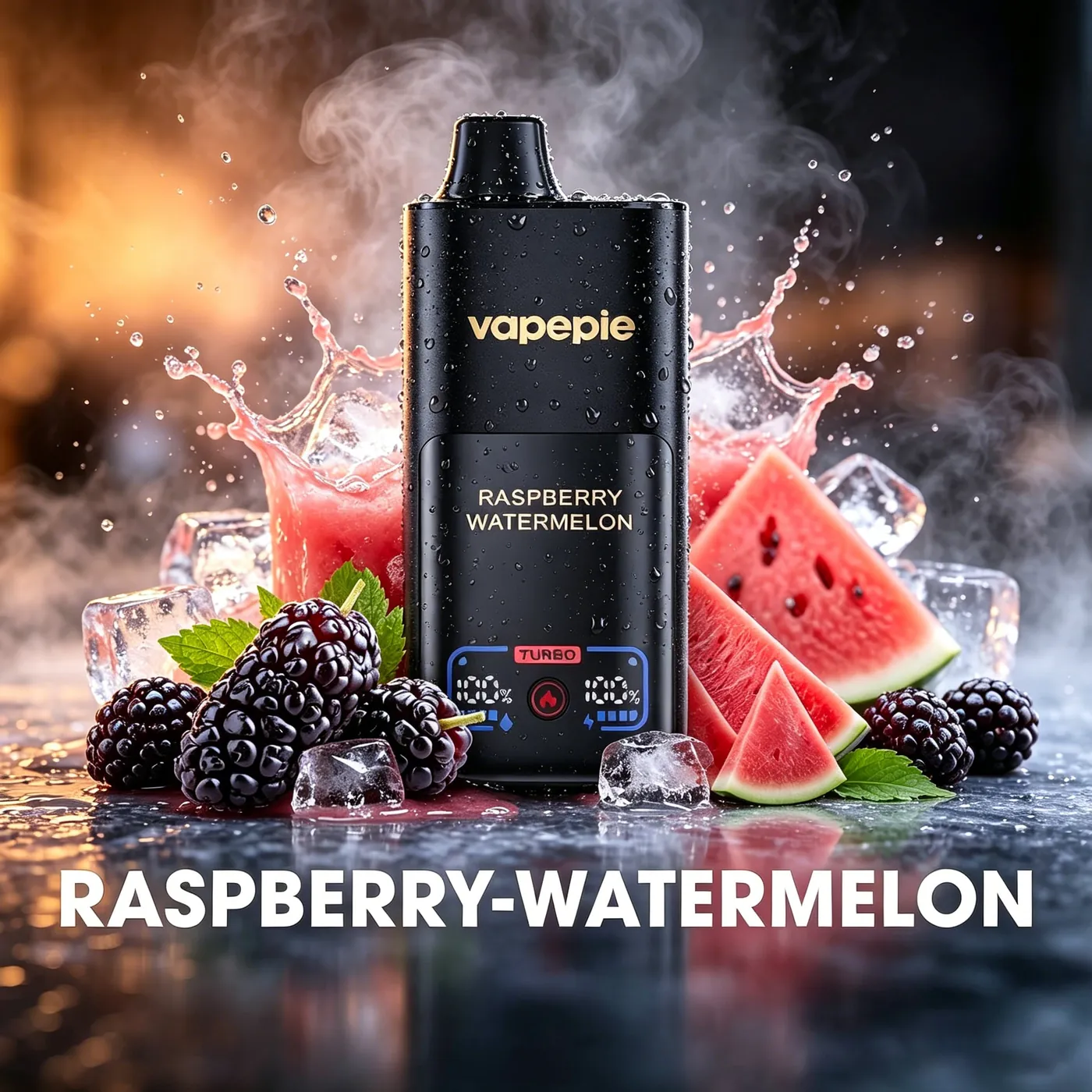 VAPEPIE MEGA 70 000 puffów – Raspberry Watermelon; ekran z poziomem baterii i tryb TURBO