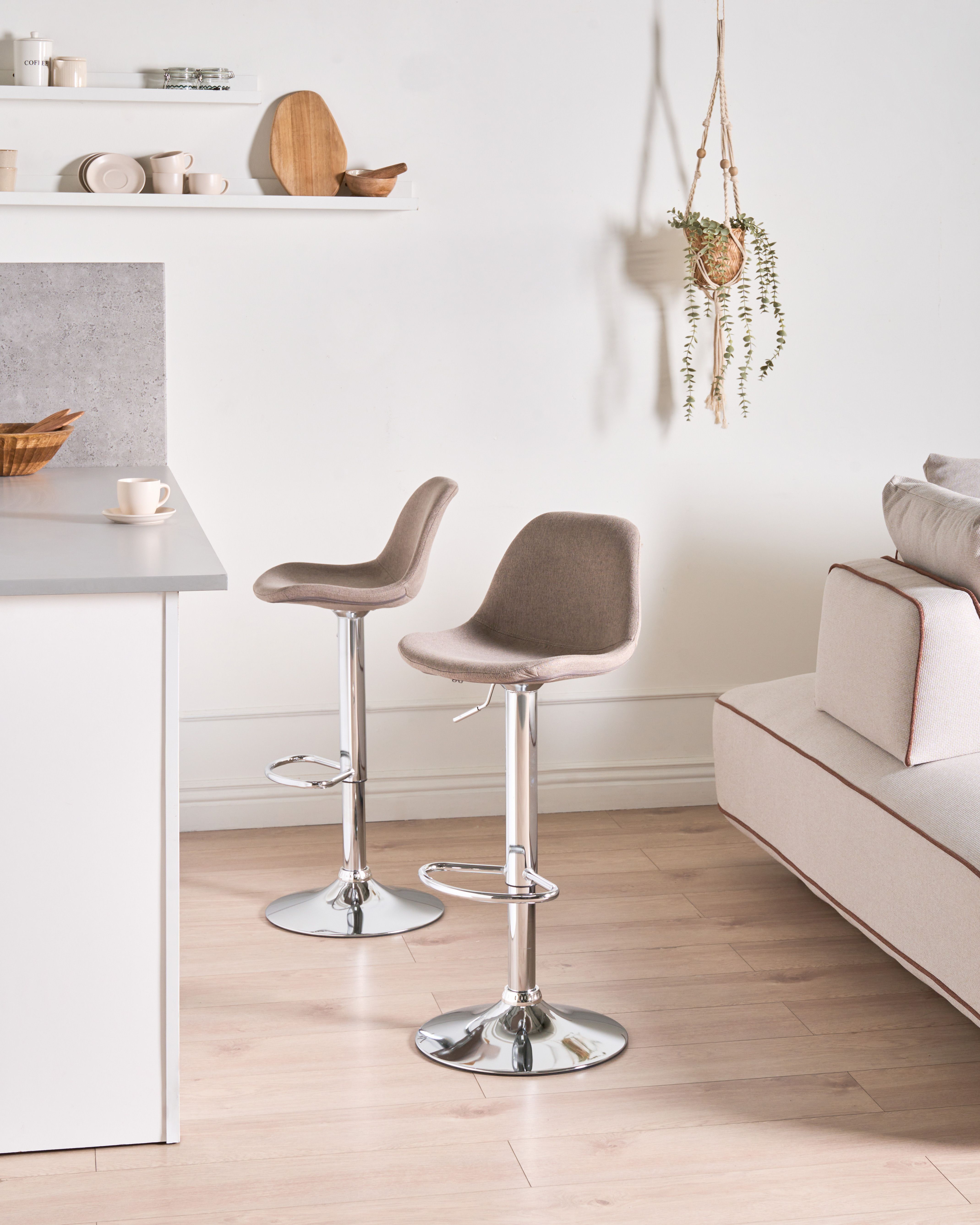 Set of 2 Bar Stools KAHLA Fabric Swivel Taupe