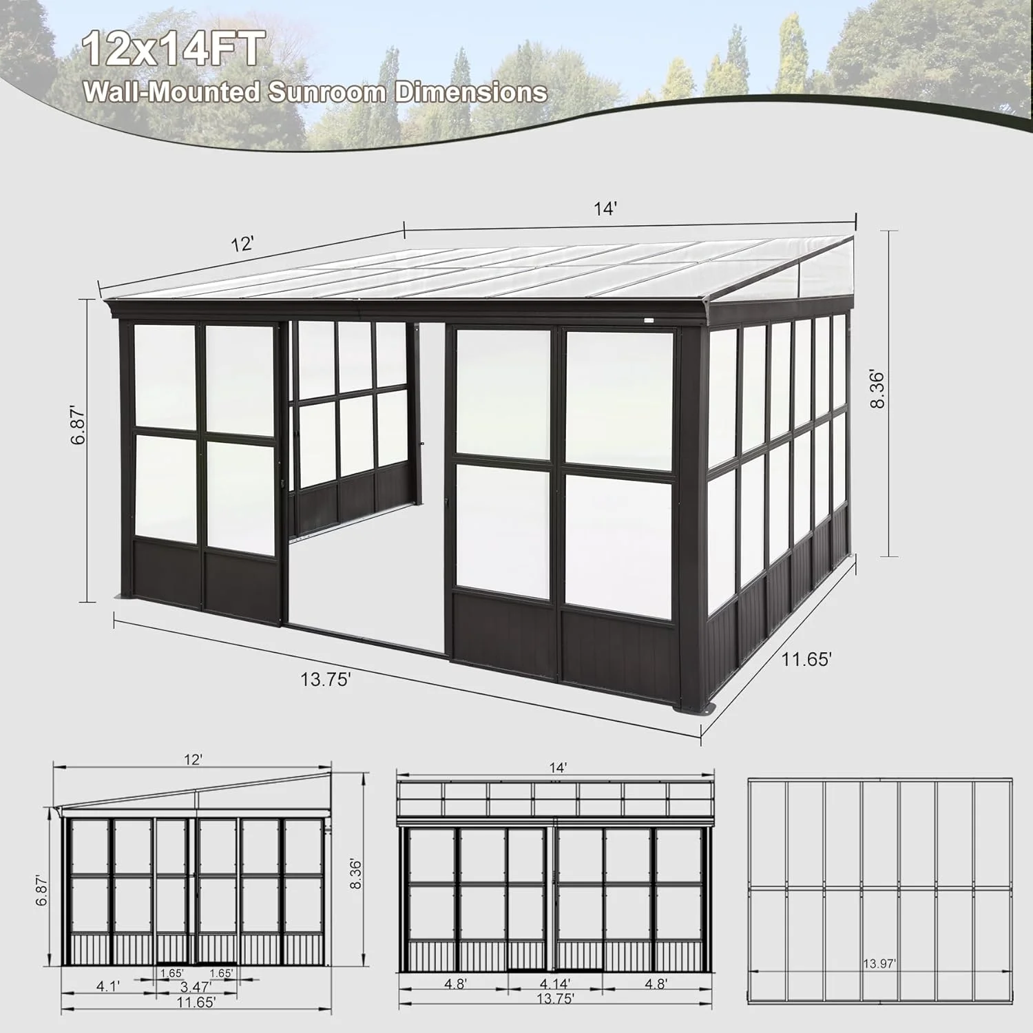 TOTAL Outdoor 10'x12' All-Season Sunroom Gazebo with Steel Roof, PVC Screen, Front & Side Door, Brown - Image 87