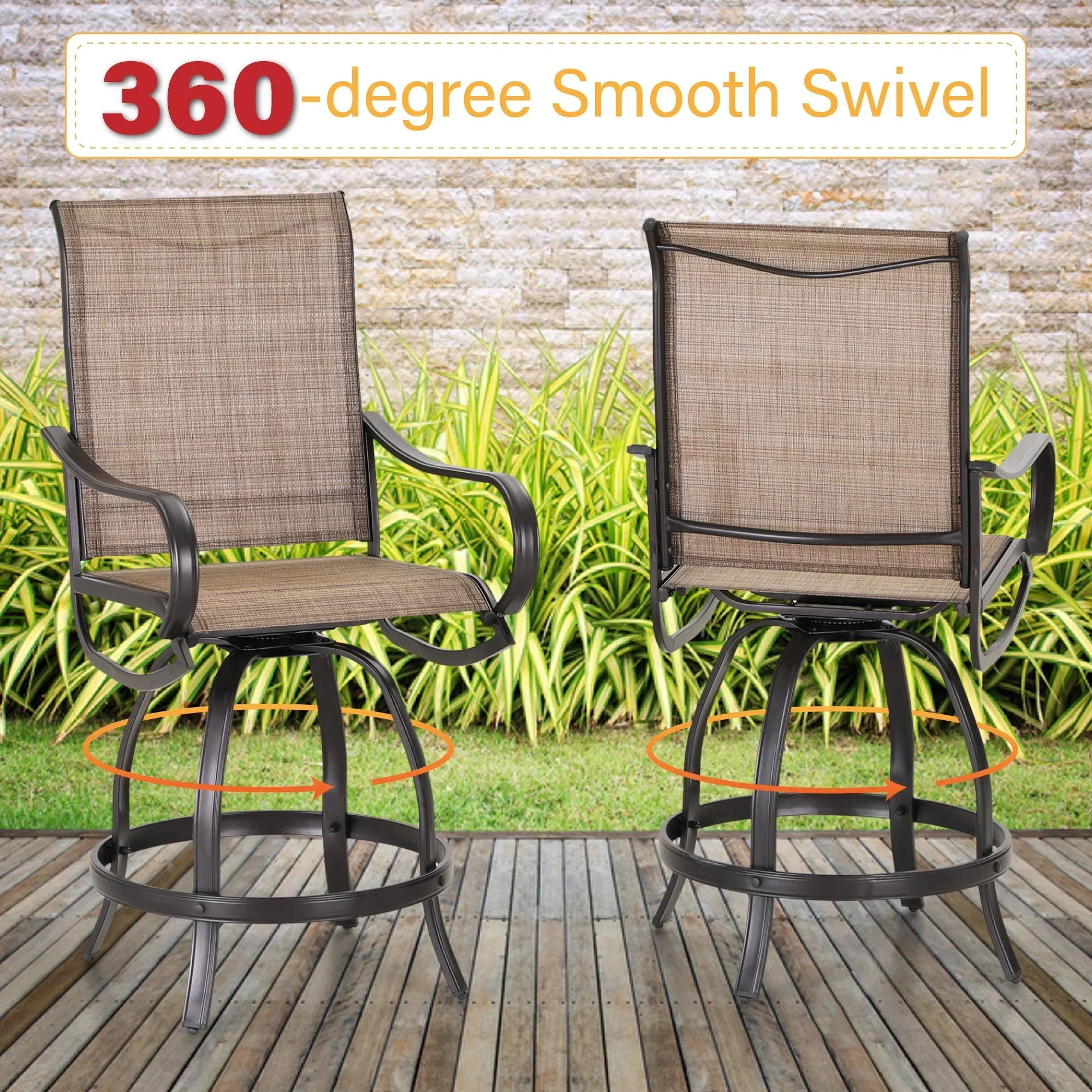 Sophia & William 2 Piece Outdoor Swivel Bar Height Stools - Textilene - Image 6 Sophia & William 2 Piece Outdoor Swivel Bar Height Stools - Textilene - Image 6
