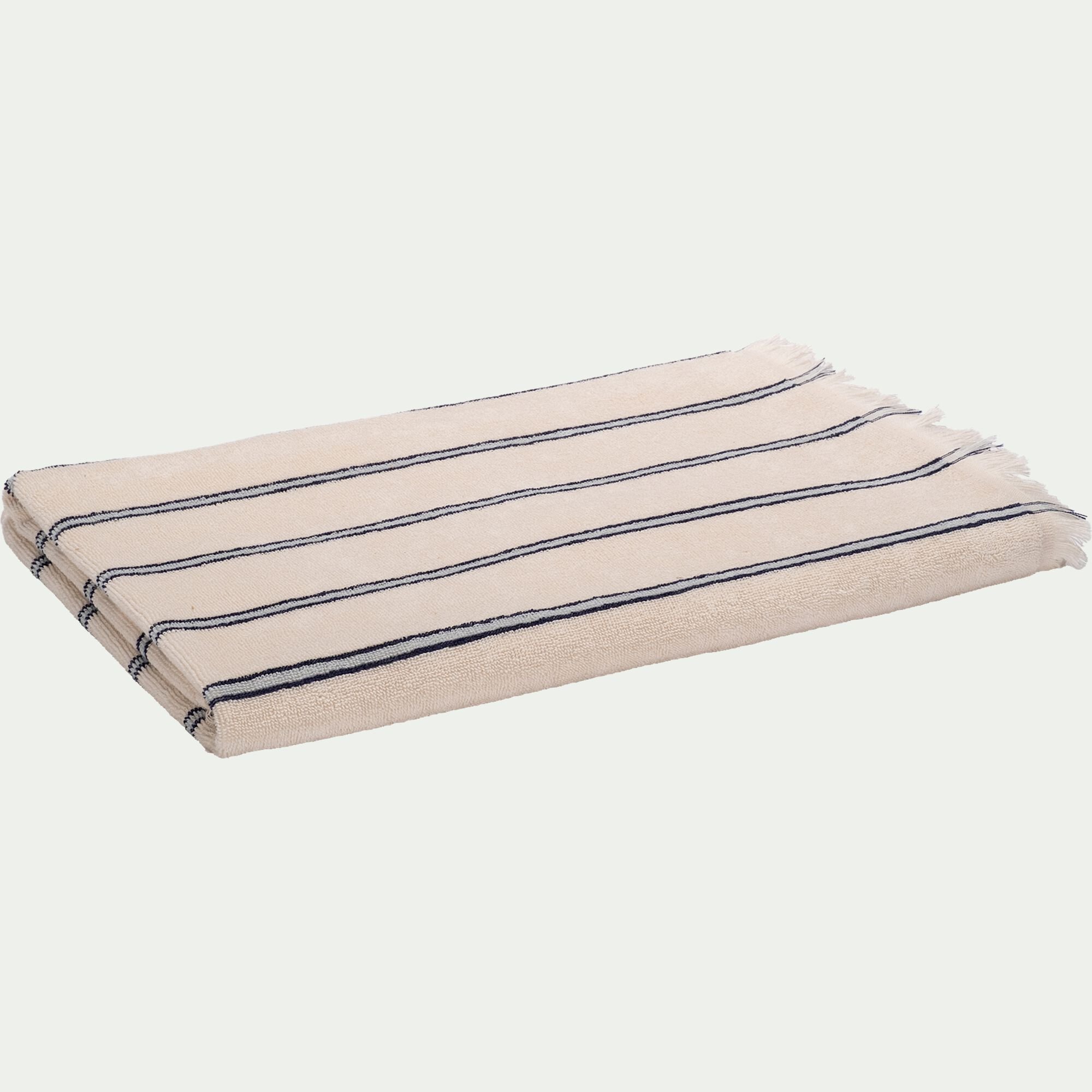 AMASIS - Drap de bain en coton à rayures 100x150cm - blanc