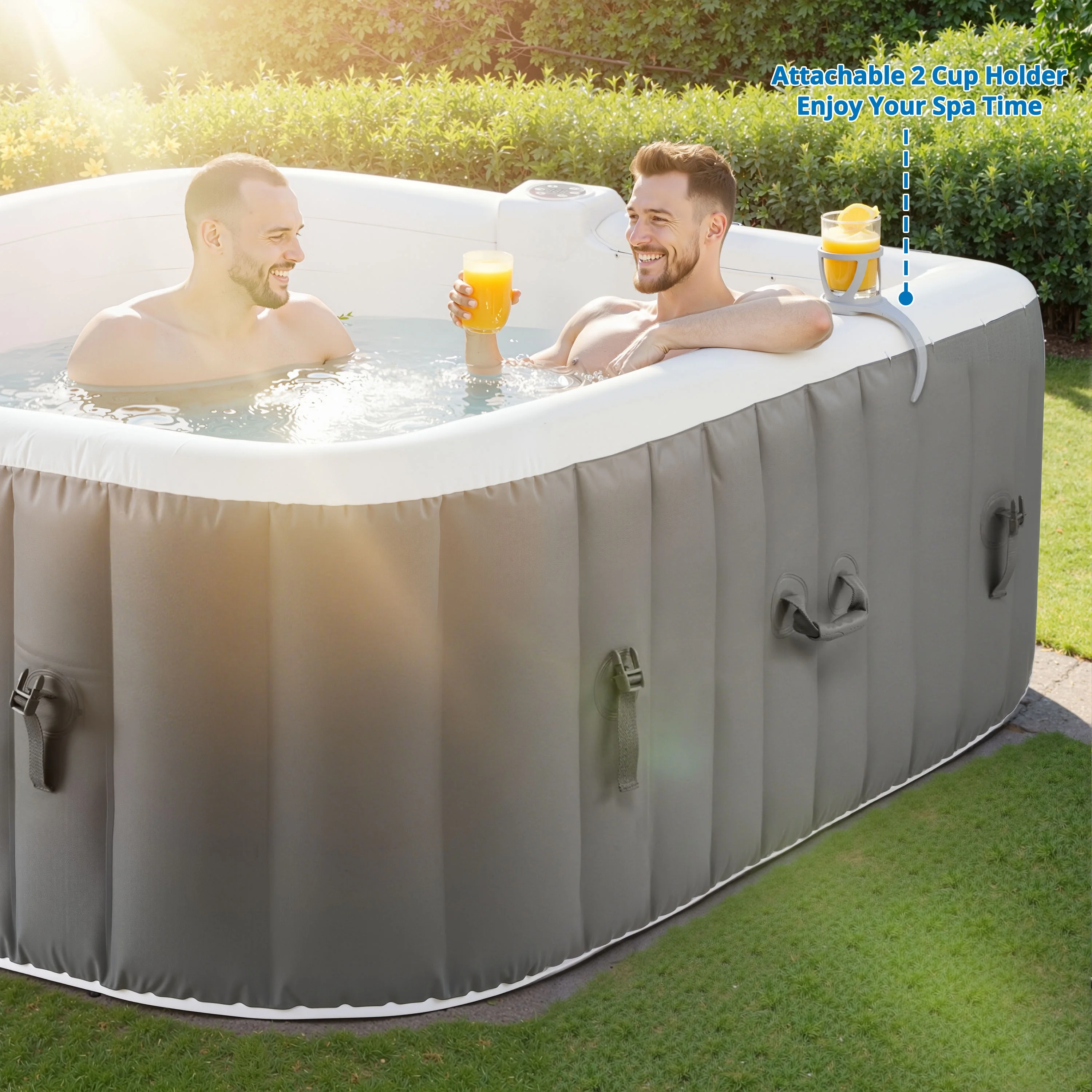 73 inch 4-6 Person Inflatable Hot Tub Spa with Control Panel, Outdoor Portable Hottub with 130 Jets, Insulated Tub Cover and Floor Protector, Temperature up to 104��F, Gray - Image 6