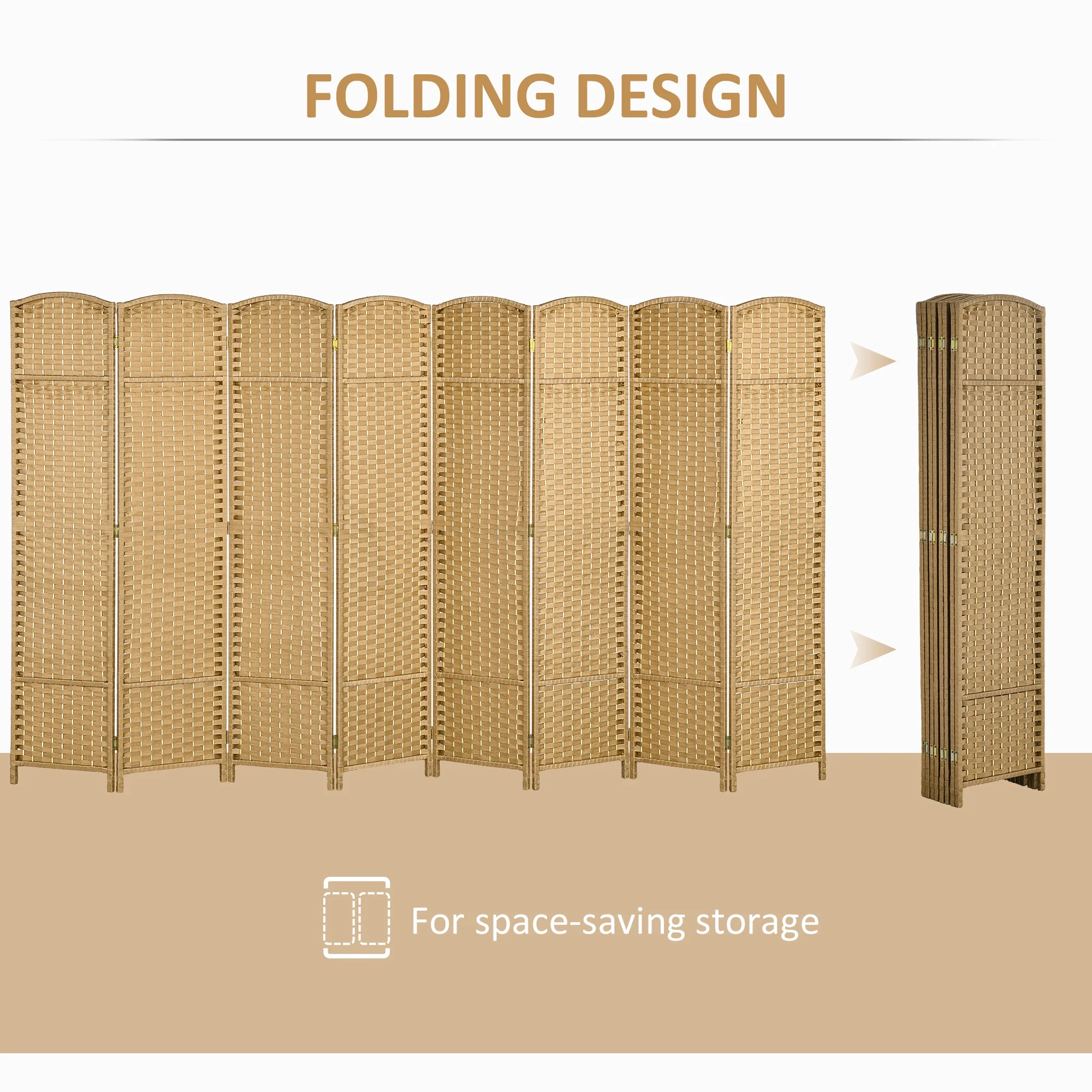 HOMCOM 4 Panel Room Divider Freestanding Folding Privacy Screen Nature Wood - Image 21