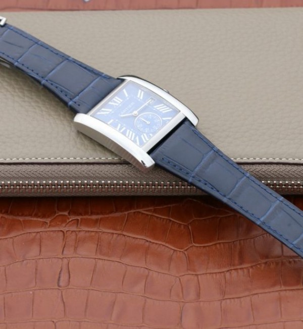 Replica Cartier Tank MC SS Blue Textured Dial Blue Leather Strap - Top club