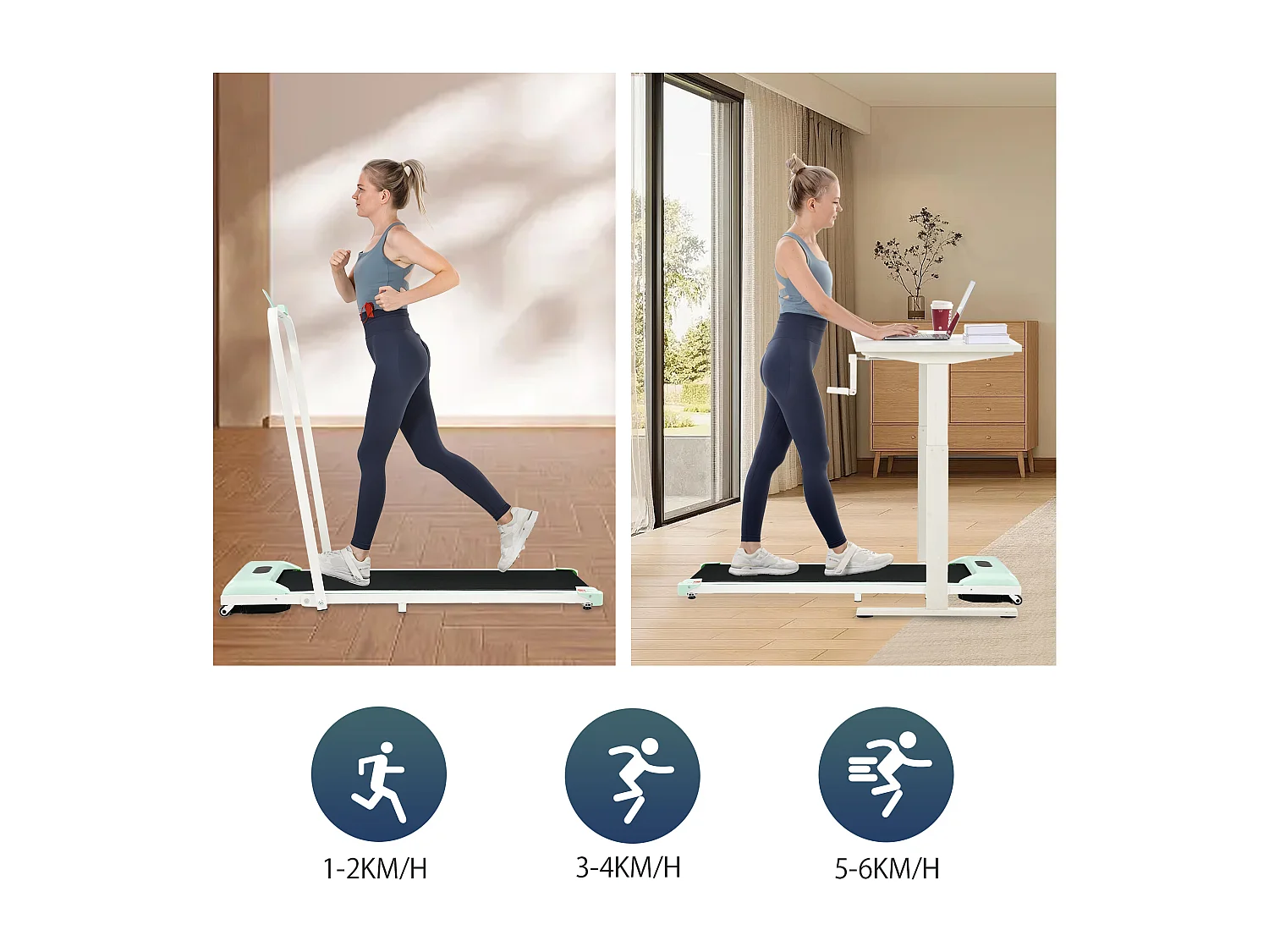 Tapis de course avec écran LED ,haut-parleur Bluetooth et support - Vert et noir
