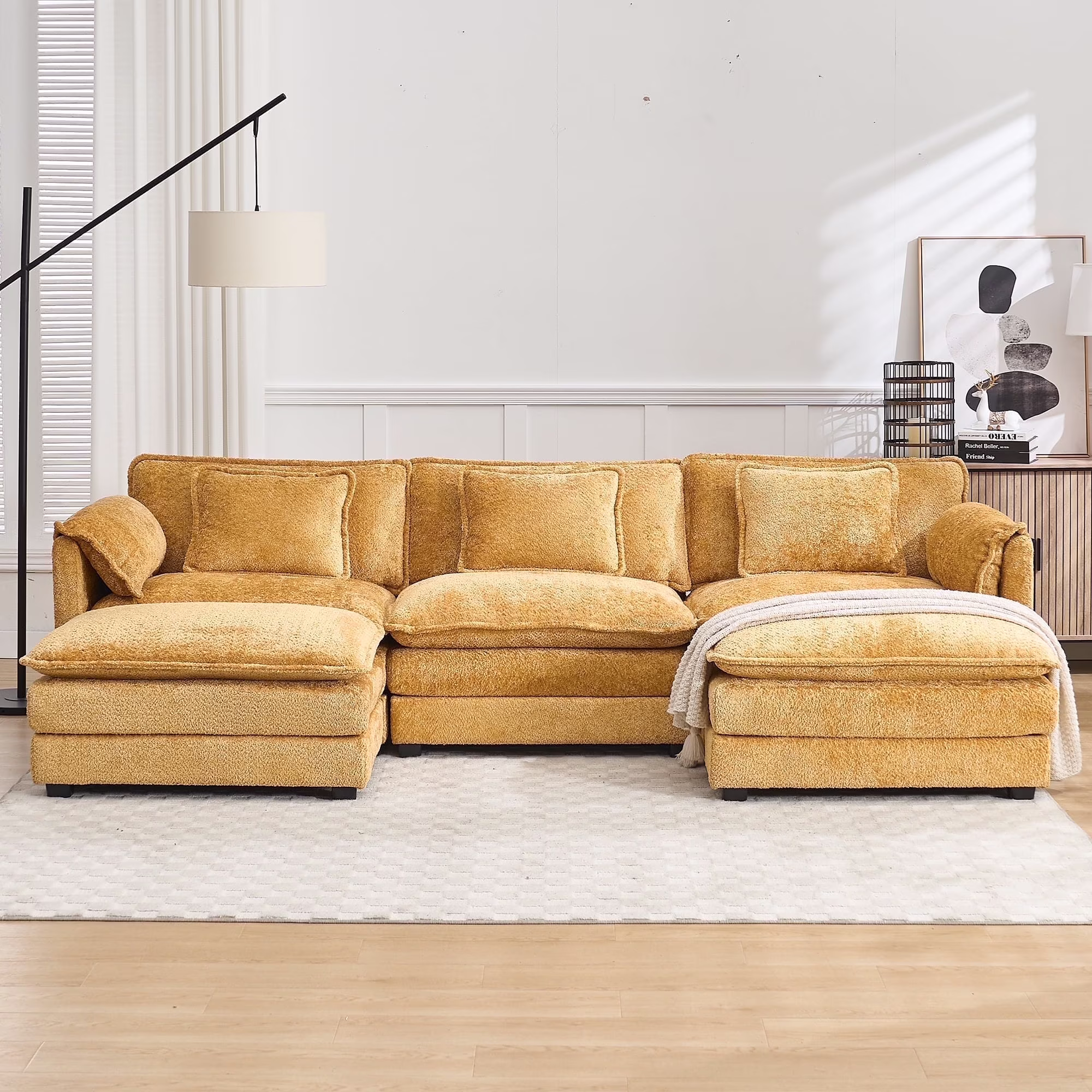 GNIXUU 112" Oversized Sectional Sofa Cloud Couch for Living Room, Modern Chenille L Shaped Couch, Comfy Boucle Modular Sofa Sleeper with Moveable Ottoman & Memory Foam (Green) - Image 12