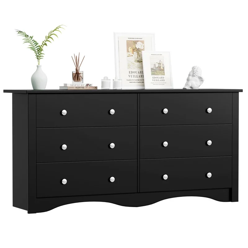 Lumihaven Rustic Modern Chest of 6 Drawers,Extra Wide Double Dresser for Master Bedroom or Nursery Storage,Black - Image 7