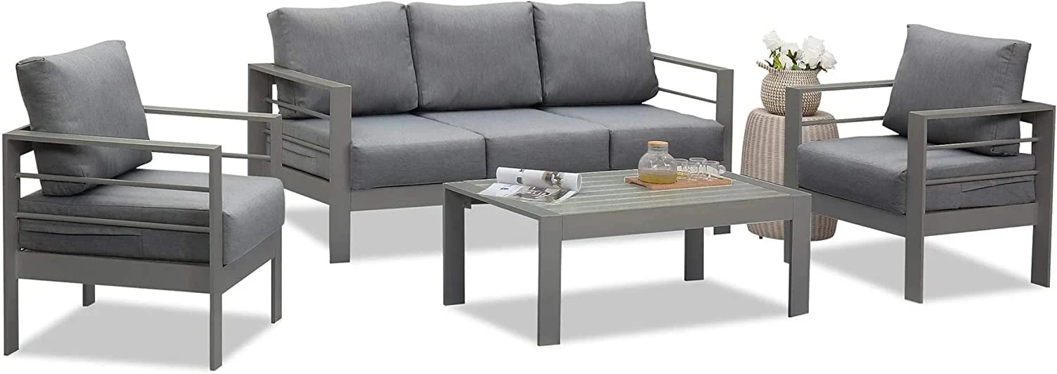 Superjoe Outdoor Patio Sofa 3 Seats Gray Aluminum With Dark Grey Cushions - Image 12 Superjoe Outdoor Patio Sofa 3 Seats Gray Aluminum With Dark Grey Cushions - Image 12