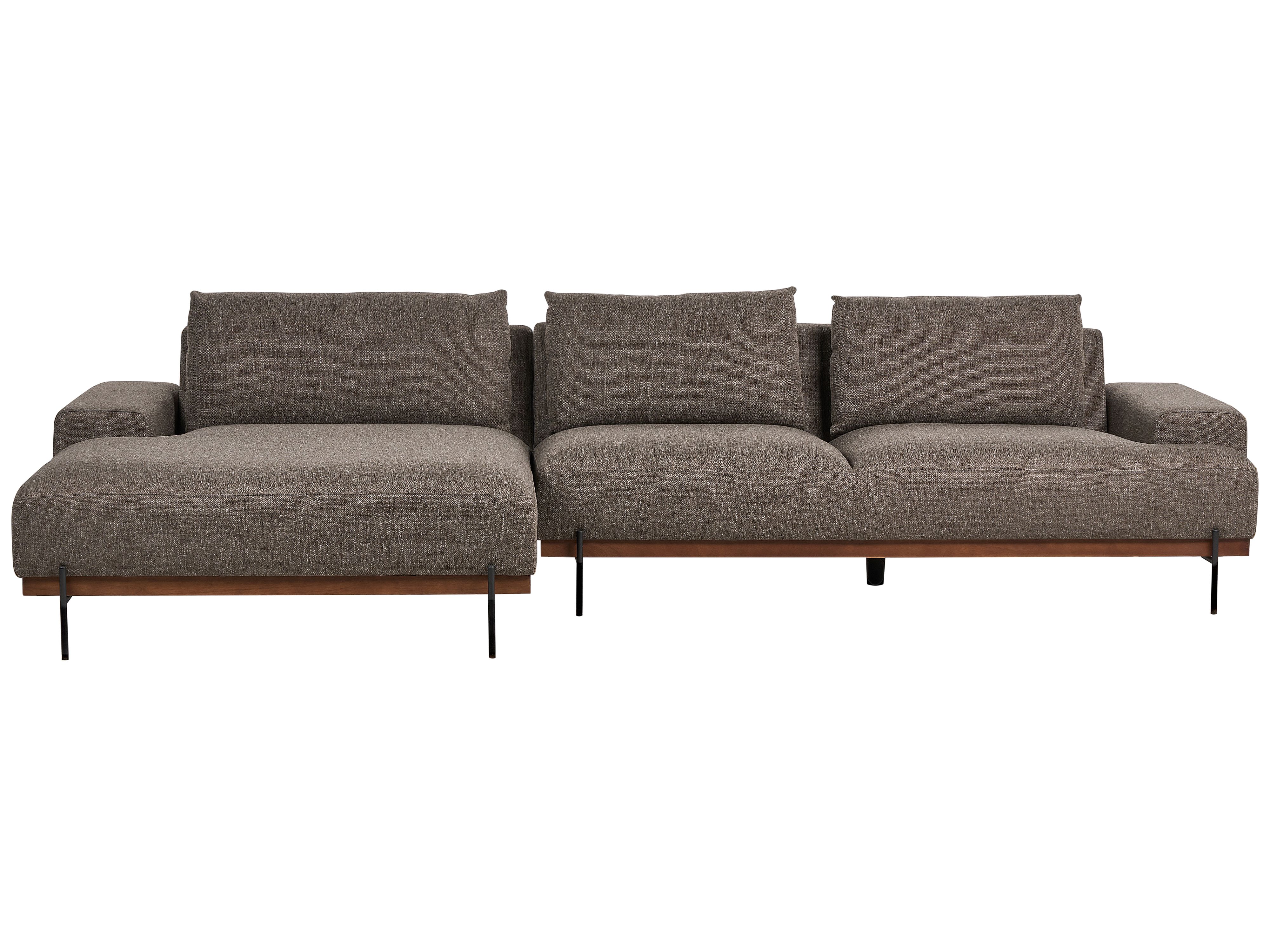 Corner Sofa 4 Seater MARIFERD Fabric Brown Right Hand