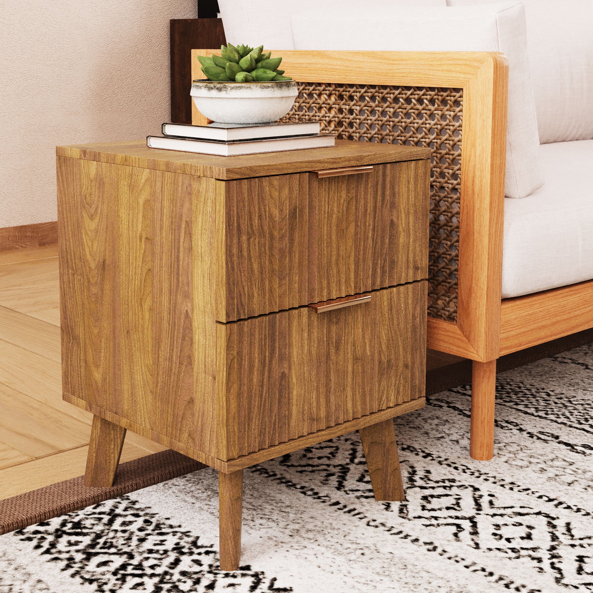 YOCWO Fluted Nightstand for Bedroom Set of 2 , Wood Bedside Table Set of 2 with Drawers, Black - Image 94