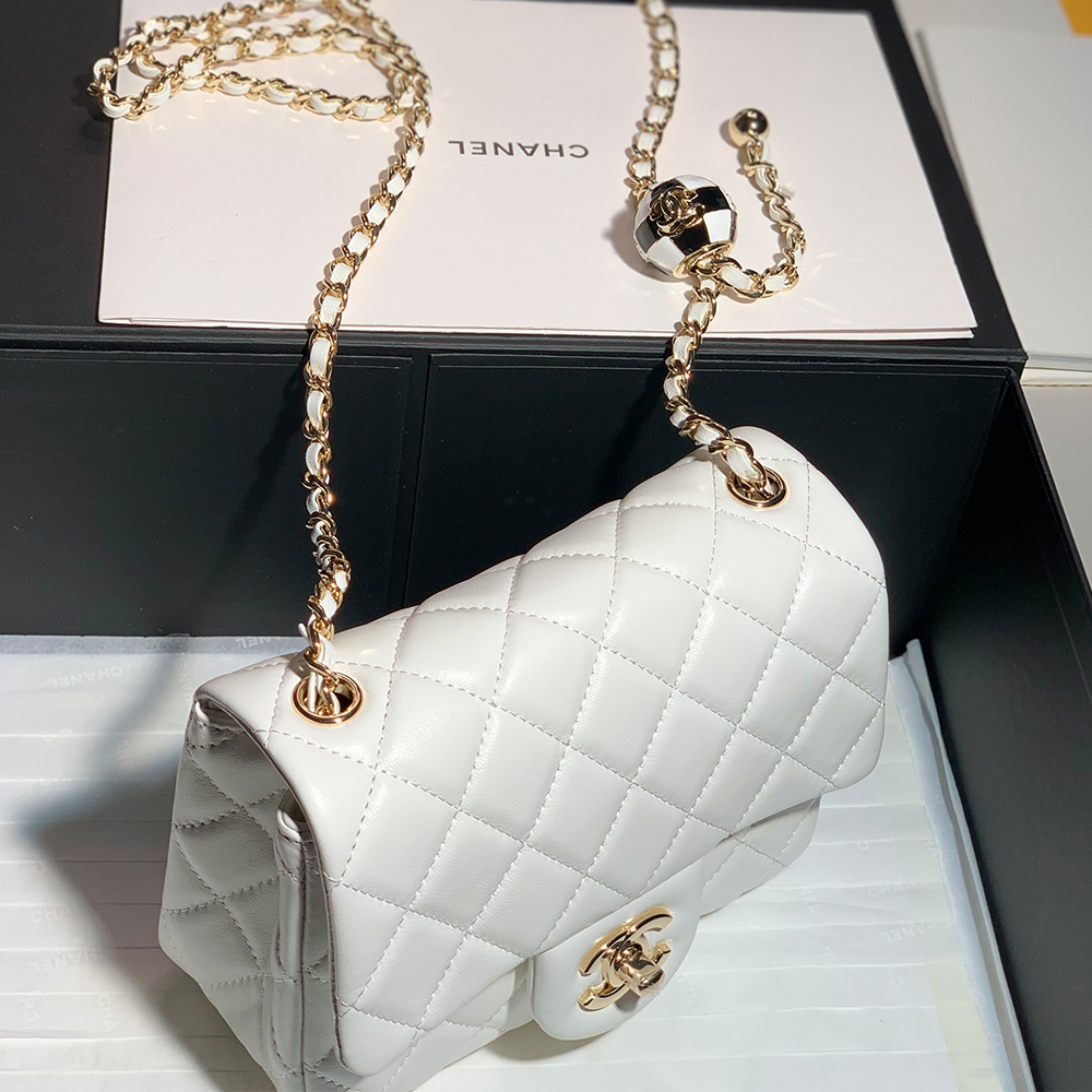 Chanel Classic Flag Bag Pearl Crush Mini Square Flap Bag White   Light Gold Hardware1:1High-quality replica