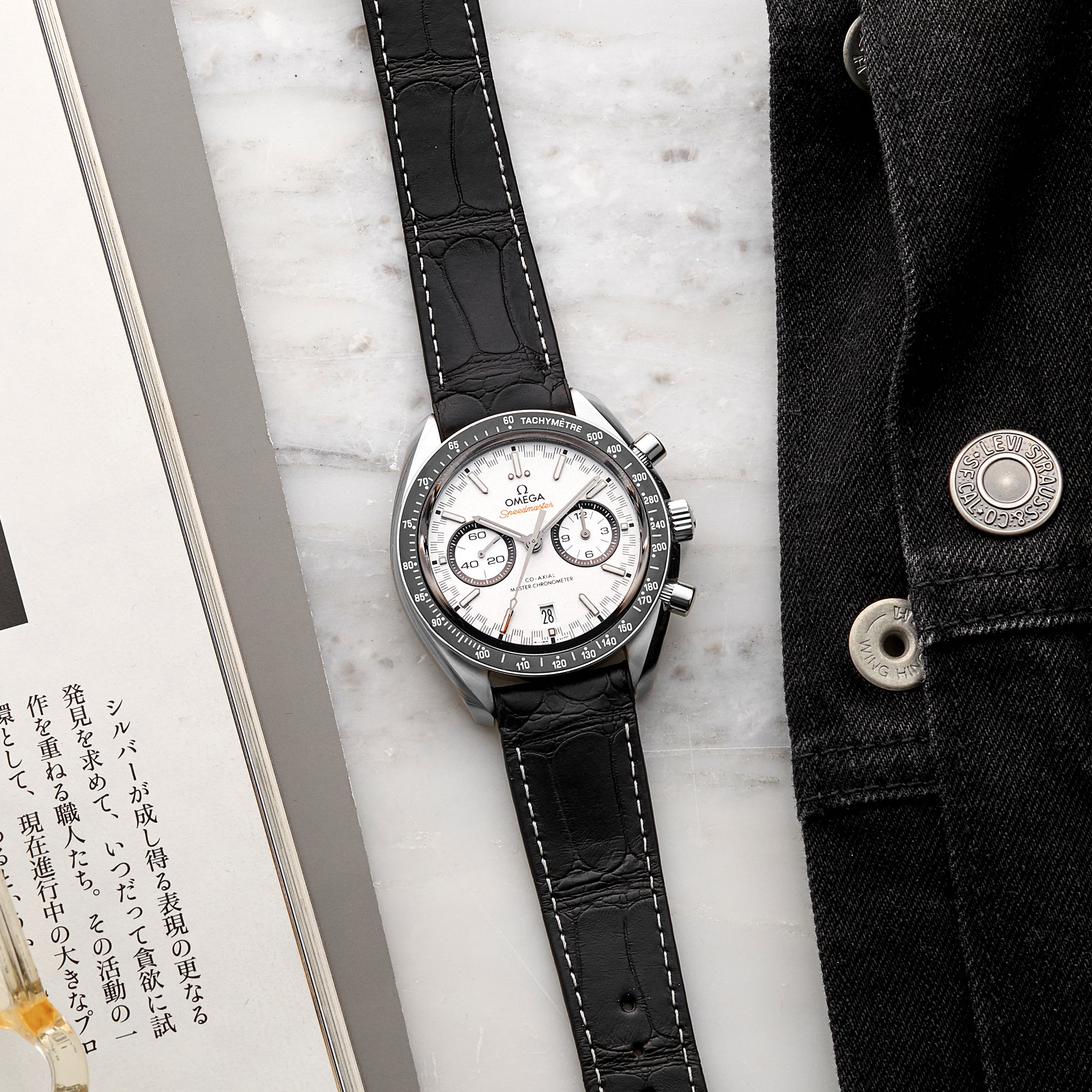 Speedmaster Racing Co-Axial Master Chronometer Chronograph 44.25mm White Dial On Strap(1:1 replica) - Top club