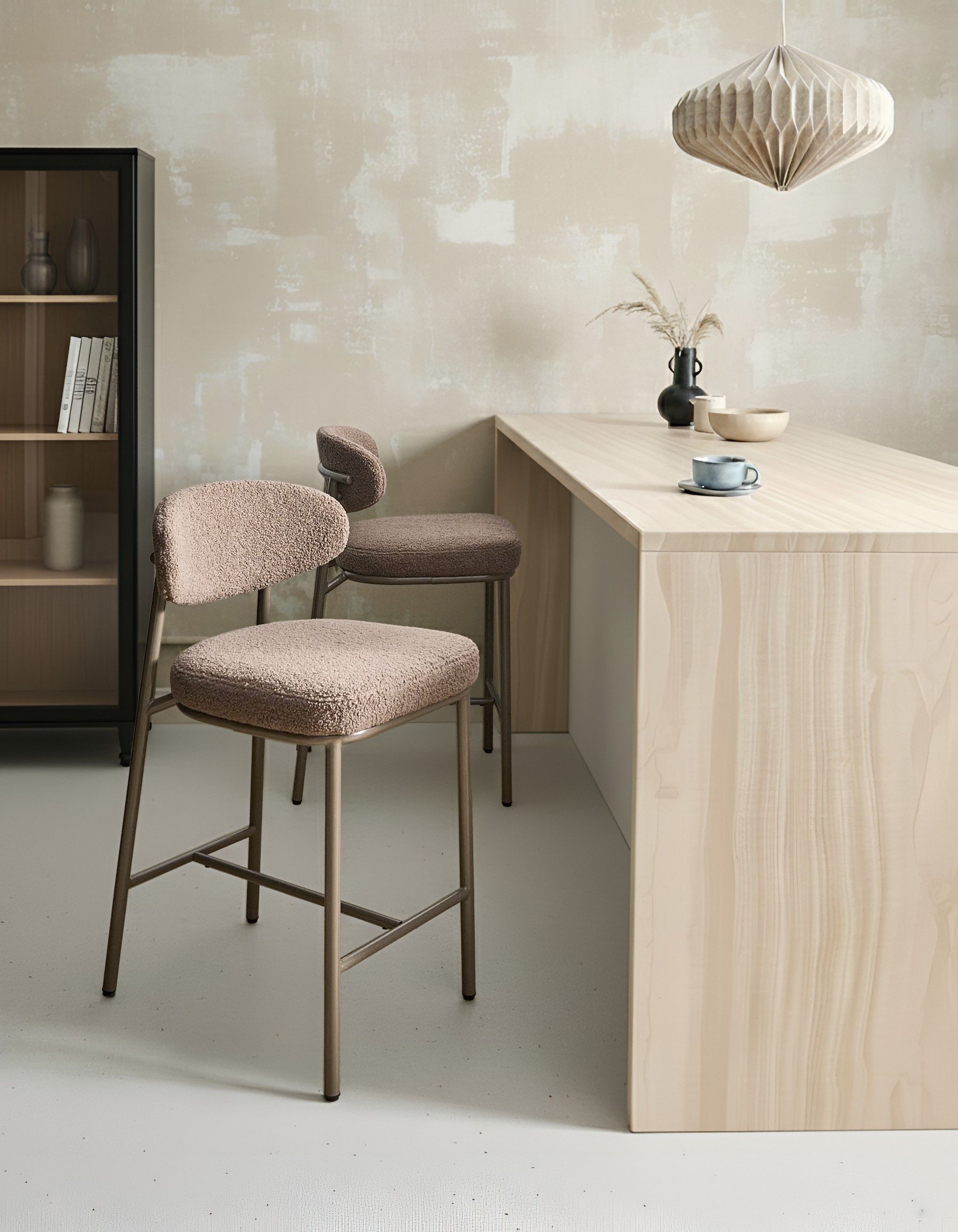 Set of 2 Bar Chairs UNITY Boucle Taupe