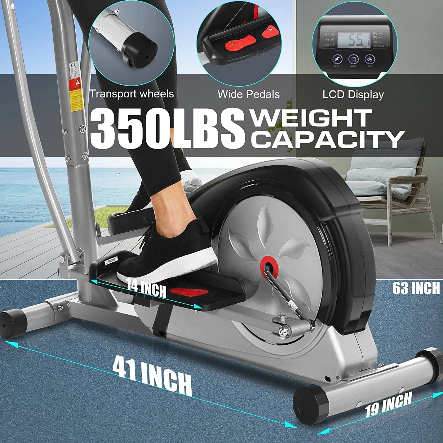ANCHEER Exercise Elliptical Machine with 8 Resistance Method, 15