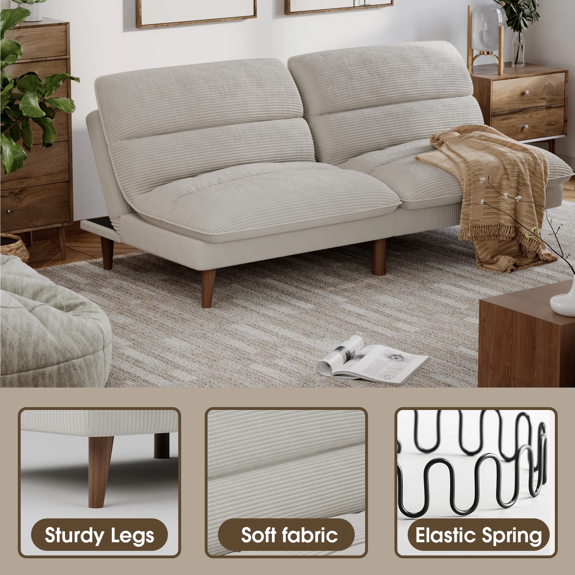 Homall Futon sofa, Two Seat Adjustable Sofa, Corduroy Fabric, Upholstered Sofa, Sofa Changeable into Bed, Leisure Reading and Games, Green - Image 31