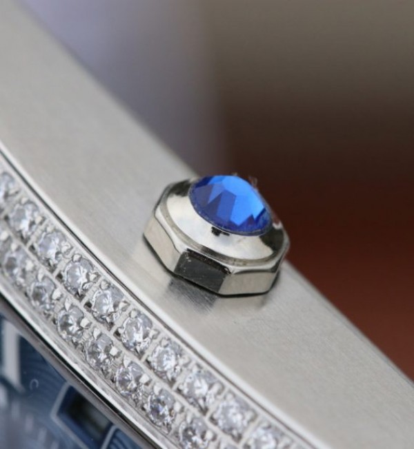 Replica Cartier Tank MC SS Blue Textured Dial Diamonds Bezel Leather Strap - Top club