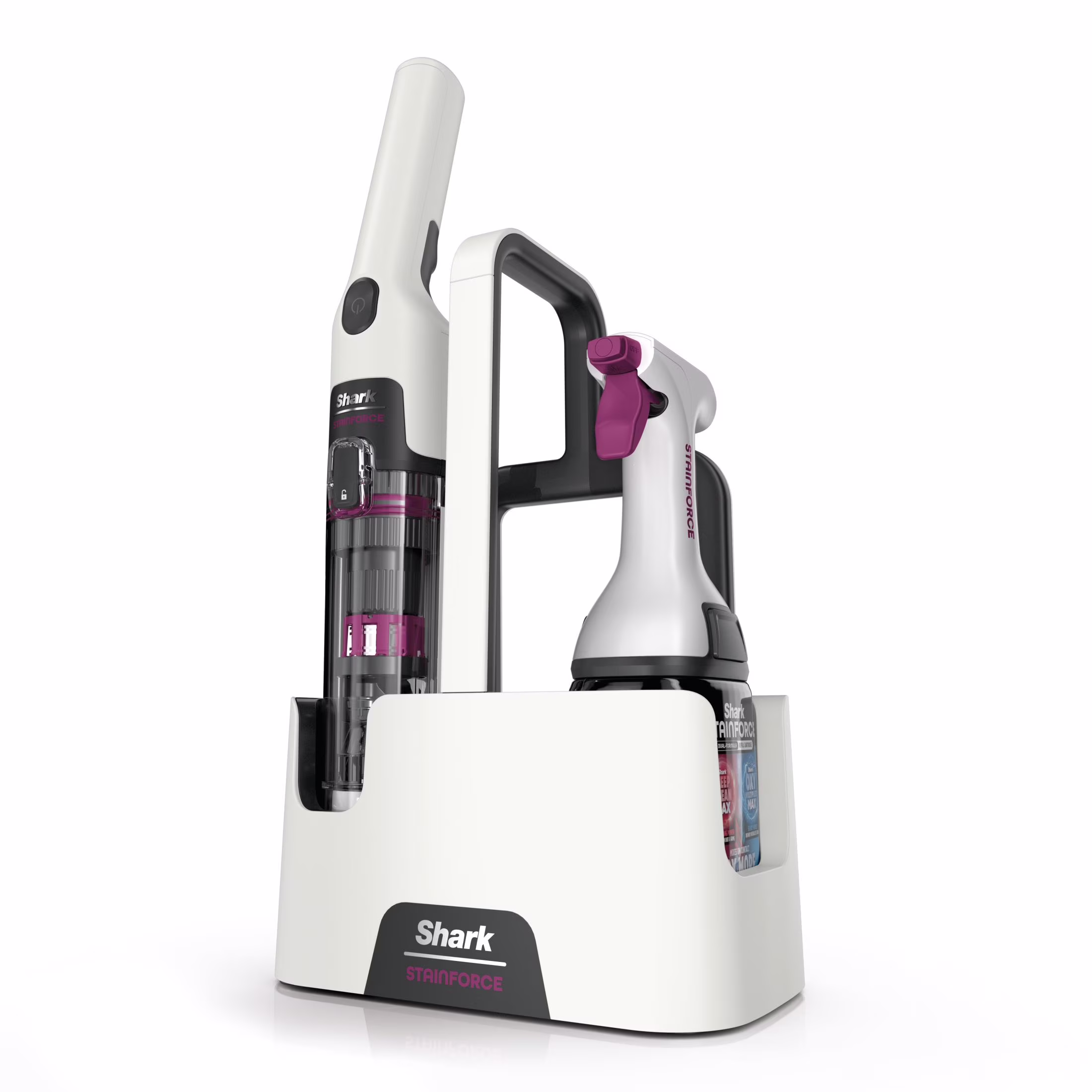 Shark StainForce Cordless Portable Spot, Stain, & Odor Remover System for Carpets, Area Rugs, Upholstery, Stairs, Cars, with Storage Caddy, and Full-Size Cleaning Solution, White, HX100