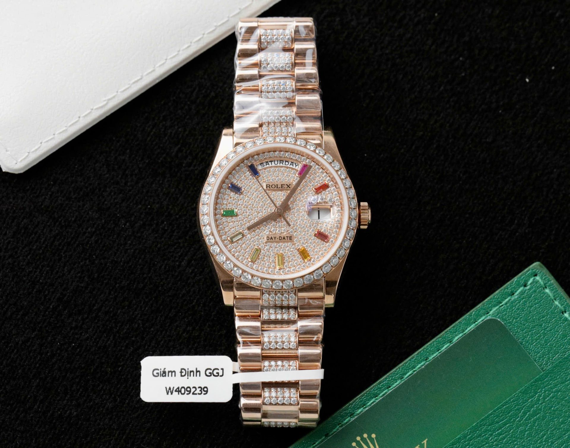 Rolex Day-Date 128395TBR Refined 18K Gold Wrapped   Moissanite Diamonds Best Replicas 36mm - Top club