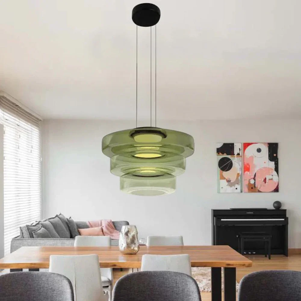 Arturesthome Contemporary Multi-Layer Clear Glass Pendant Lighting, Amber/Green/Grey