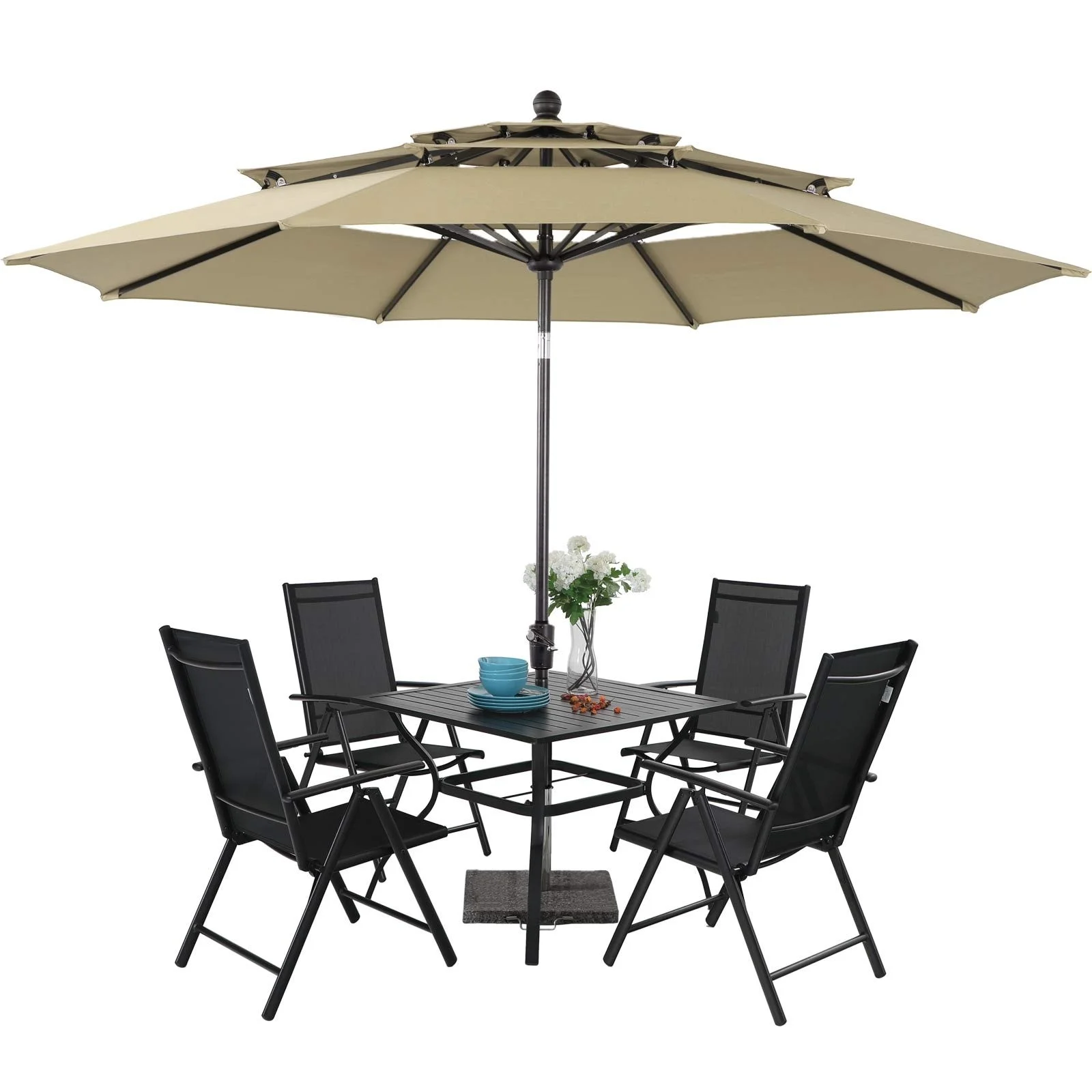 MAISON ARTS Outdoor 6-piece Patio Dining Set, 1 Square Metal table, 4 Adjustable Folding Chairs and 10ft Umbrella Red - Image 12
