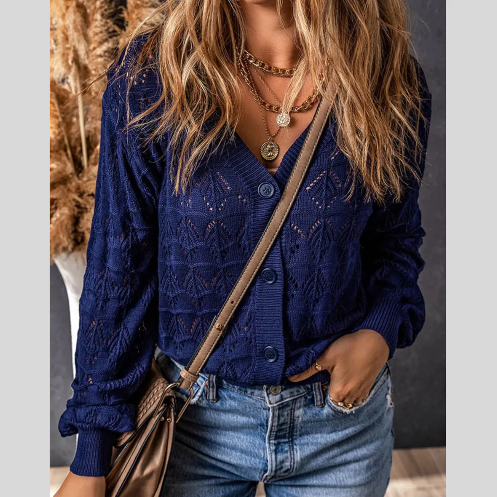 Openwork Button Up Cardigan - ZKZOOK