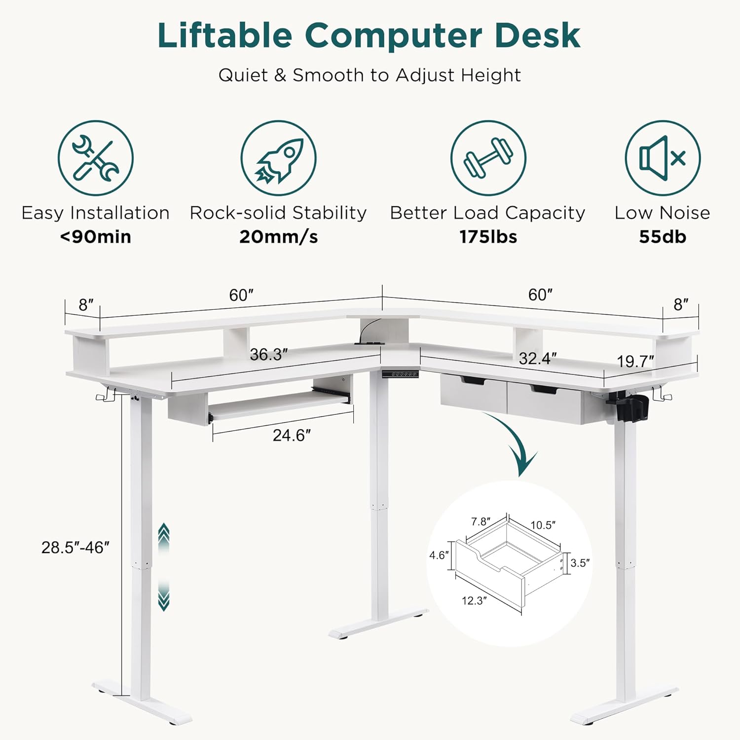 RedLemon Electric L Shaped Standing Desk, 60