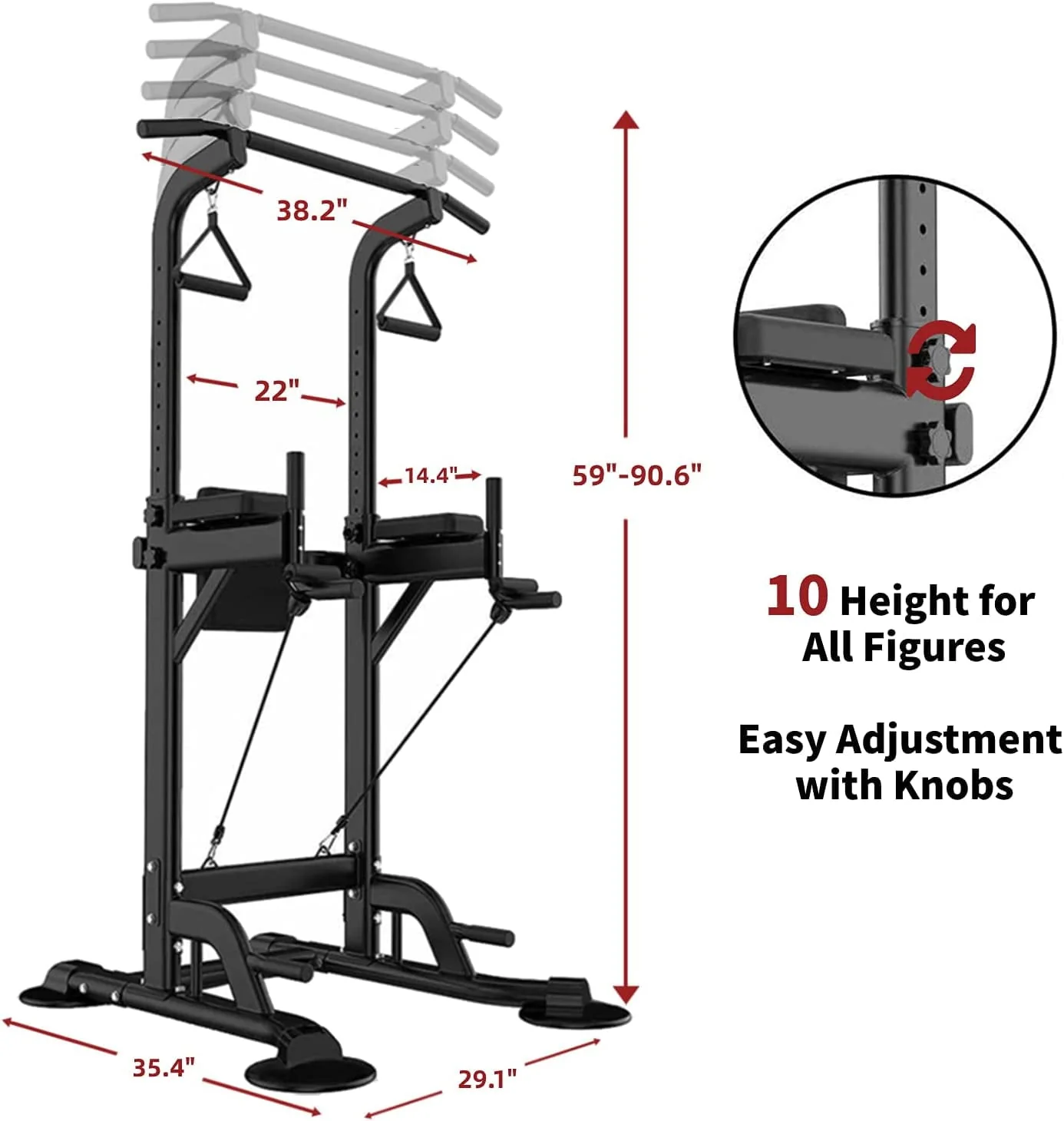 Tappio Multifunction Power Tower Dip Bar Station Pull Up Bar Stand for Home Gym, Adjustable Strength Training Fitness Equipment with Backrest,400lb Capacity - Image 5