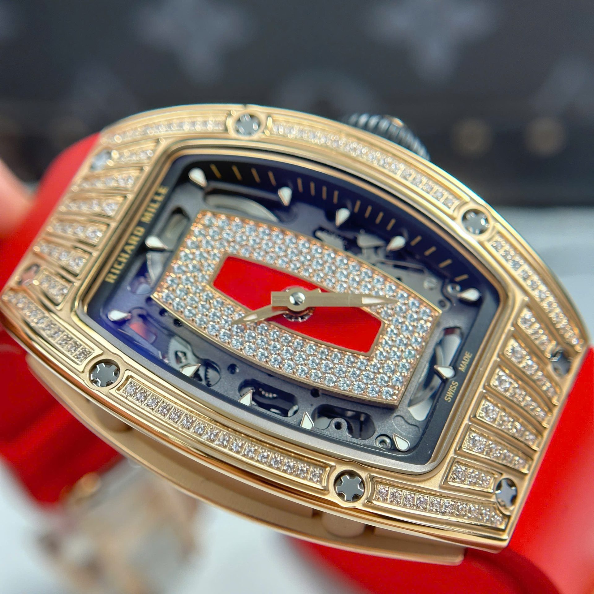 Richard Mille RM07-01 Best Replica Watches Diamonds Red Rubber Strap ZF Factory 36mm - Top club