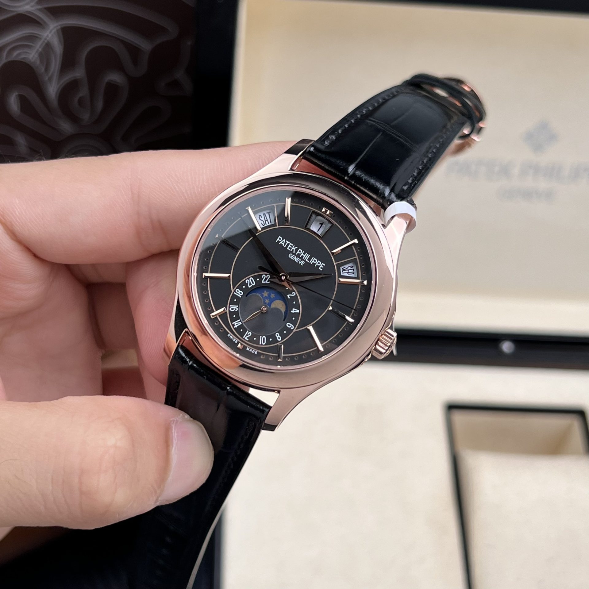 Patek Philippe Rep 11 Watch 5205R 18K Rose Gold Wrapped Men s Black Dial 40mm - Top club