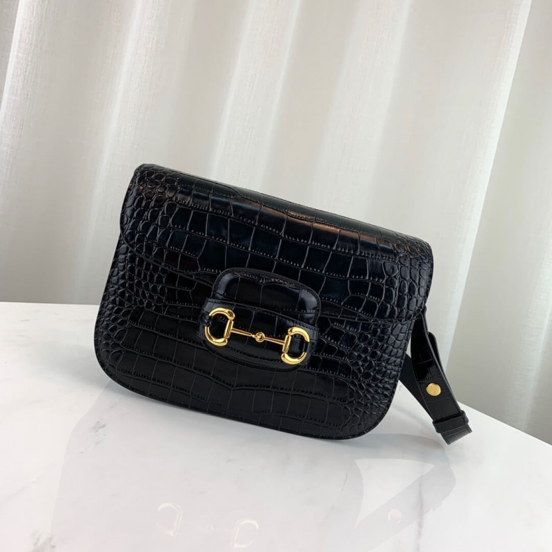 Replica Gucci 1955 Horsebit Crocodile Shoulder Bag 602204